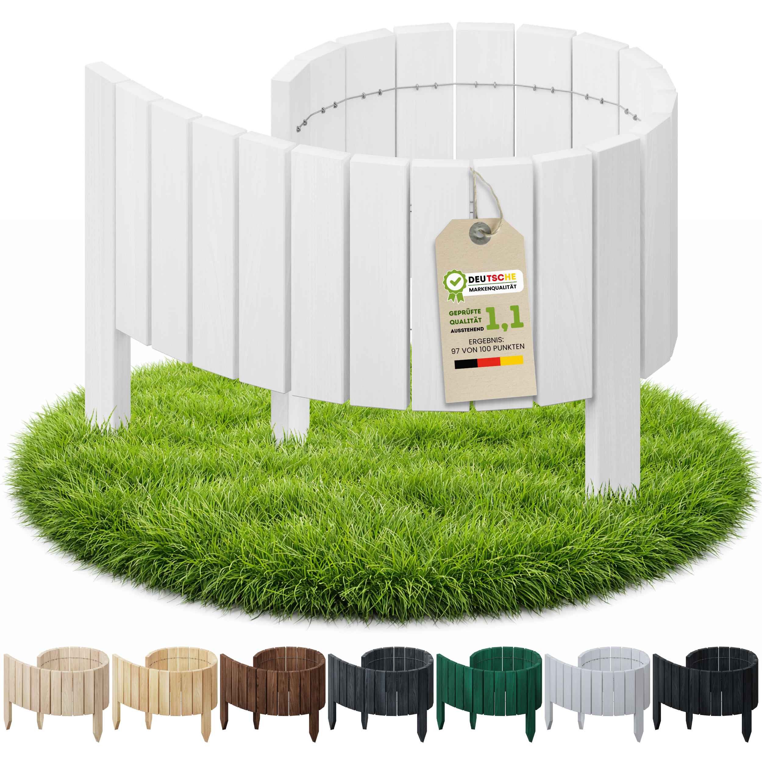 Floranica Beetbegrenzung Flexible Beeteinfassung Rollborder Beetumrandung Rasenkante Holzzaun, LxH: 100x10 cm, 1 Stk., Weiß, Rasenbegrenzung Dekozaun Umzäunung von Blumenbeeten Kräutergarten Wege