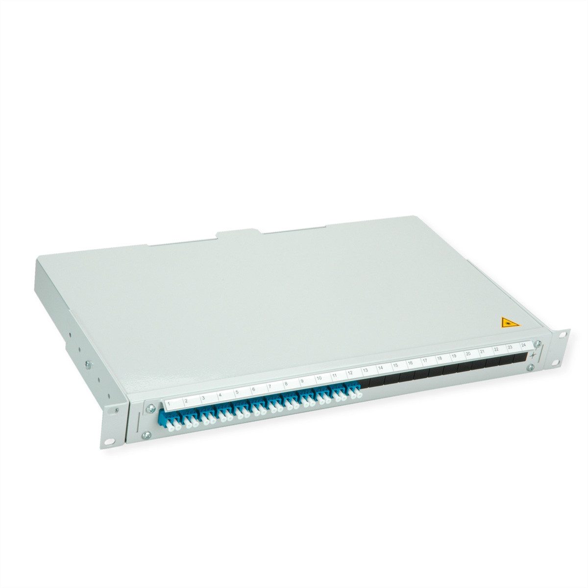 Telegärtner BASIS V LWL-Panel mit Kupplungen Netzwerk-Panel (bestückt, 12 Ports, 12x LC Duplex, blau, OS2, 100131567)