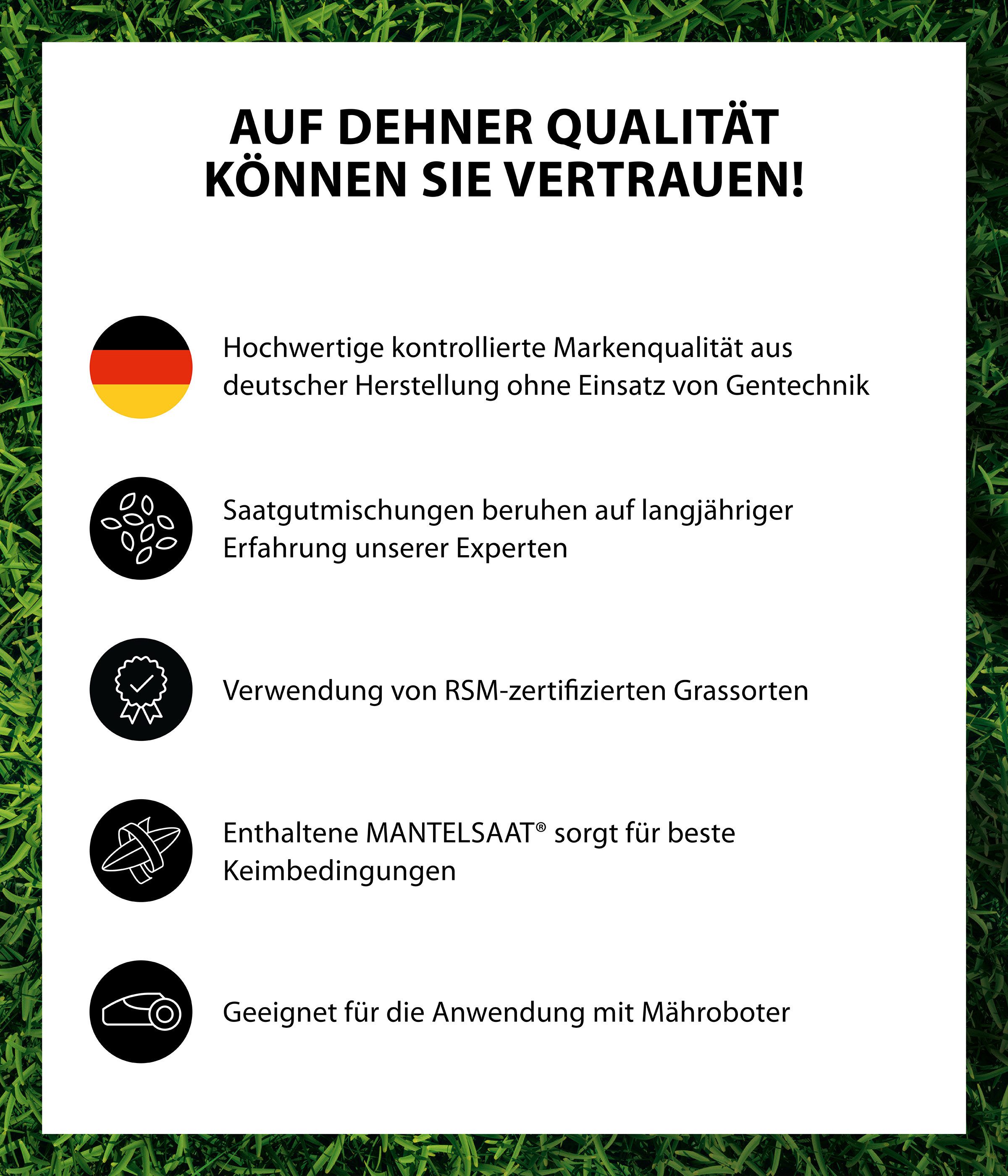 Dehner Rasensamen Schattenrasen Saatgut, robust, pflegeleicht, verschiedene Größen, Für schattige Flächen, schnell keimend, selbstregenerierend