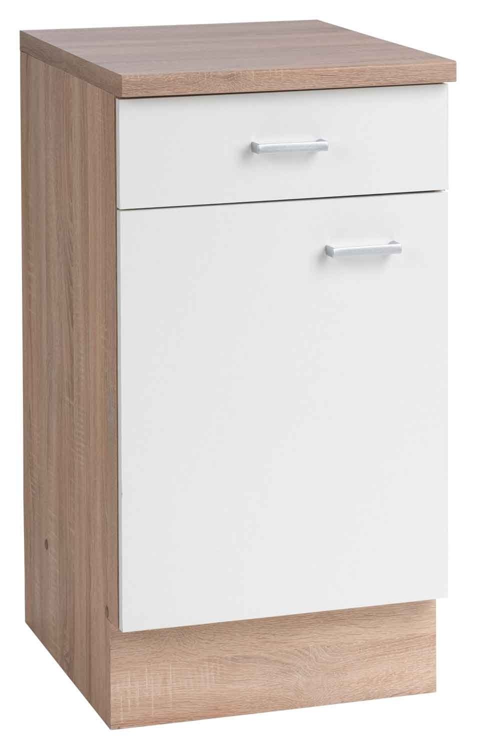 Menke Küchen Unterschrank SONEA, Eiche Sonoma Dekor, Weiß, mit 1 Tür und 1 Schublade, Breite 40 cm | Unterschränke