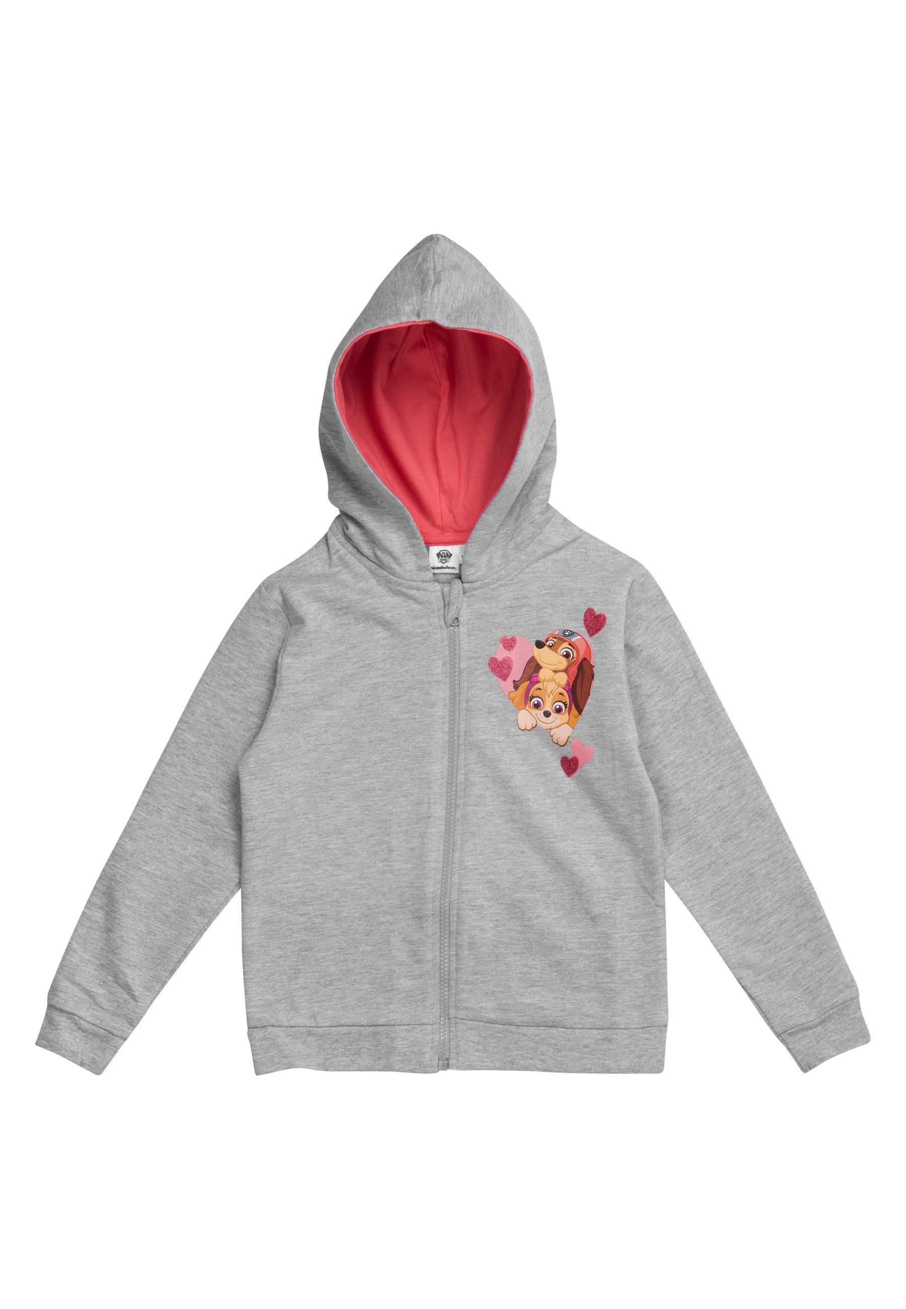 United Labels® Sweatjacke Paw Patrol Sweatjacke Mädchen Kapuzenpullover Reißverschluss Grau