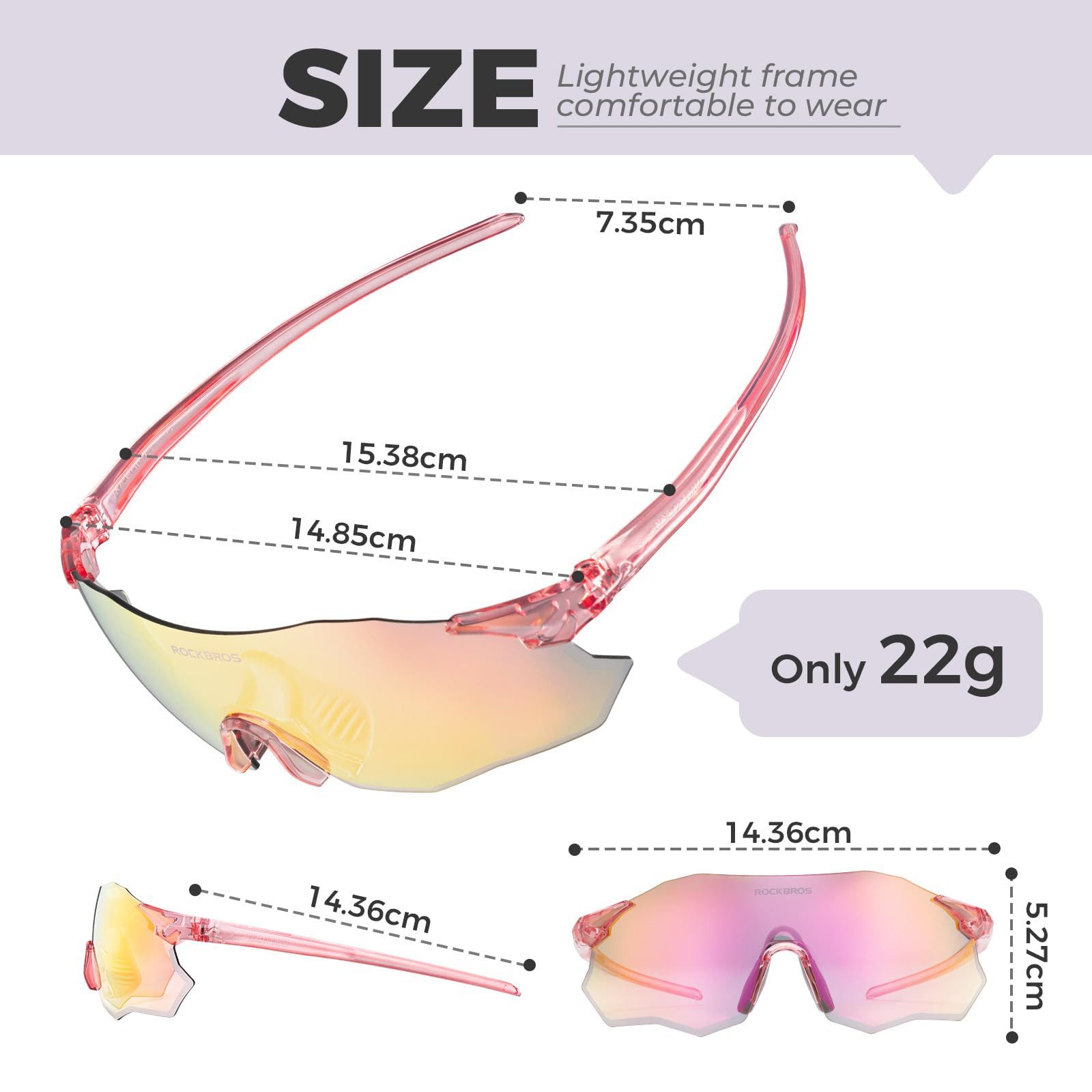 ROCKBROS Fahrradbrille Sportbrille Herren Damen Fahrrad MTB Rennrad Outdoor TR90 Rahmen, photochrom, UV400 Schutz, zweistufige Federscharniere, ultraleicht