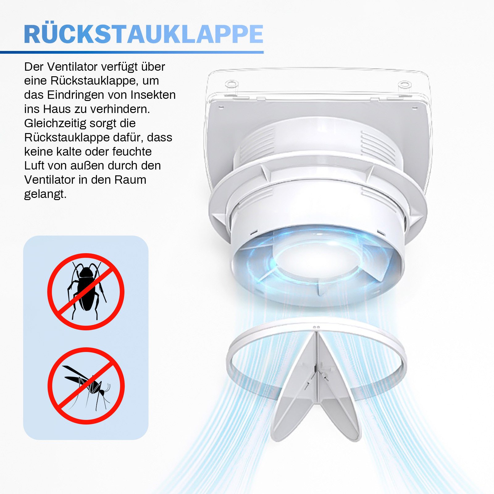 XERSEK Wandventilator Leiser Badlüfter Ø100mm Abluftventilator Mit Rückflussleitblech IPX2, Abluftventilator, 12W - 95 m³/h - 34dB Ventilator für WC Bad Küche
