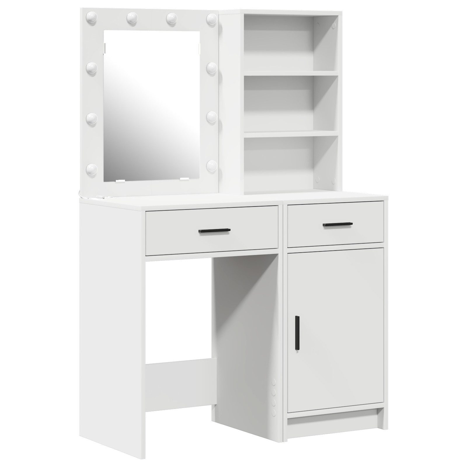 Schminktisch 2-tlg. Schminktisch-Set mit LED-Leuchten Weiß Holzwerkstoff