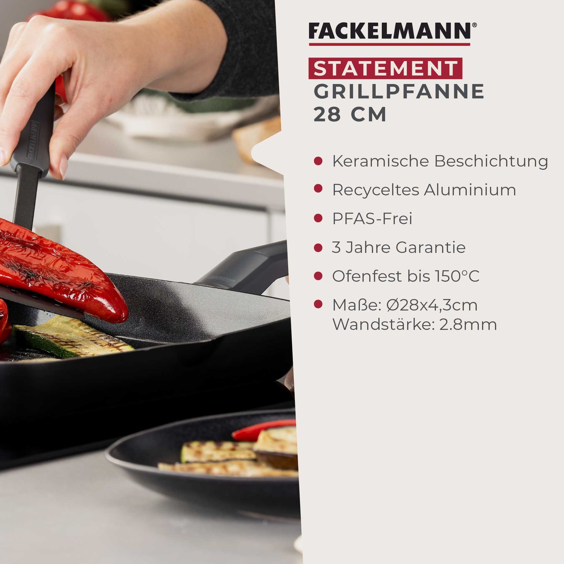 FACKELMANN Grillpfanne 28cm Statement – Keramik-Antihaft, Recyceltes Aluminium, Induktion