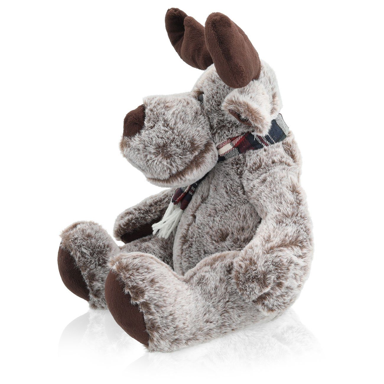BOLTZE GRUPPE GmbH Kuscheltier Kuscheltier Elch "Karli" Plüsch Tier flauschiges Stofftier, flauschiges Fell, karierter Schal