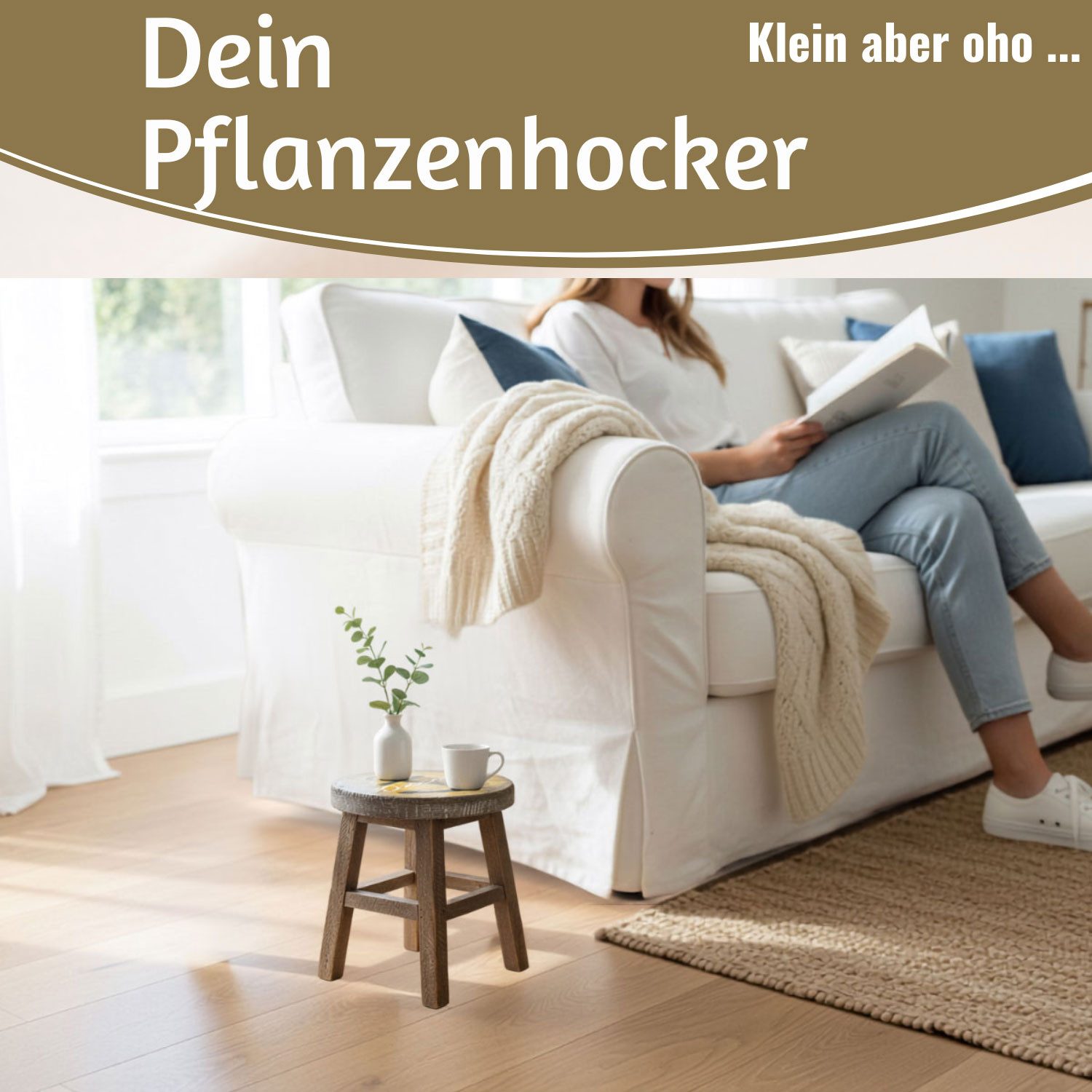 LS-LebenStil Blumenhocker Holz Pflanzenhocker 26x20cm Maritim Ocean Mini Tisch Deko Hocker (1 St., Braun 4 Füße kleiner Pflanzenständer Pflanzentisch Holzhocker Deko), Design Deko Hocker Holz Nachttisch Mini Tisch rustikales Tischchen
