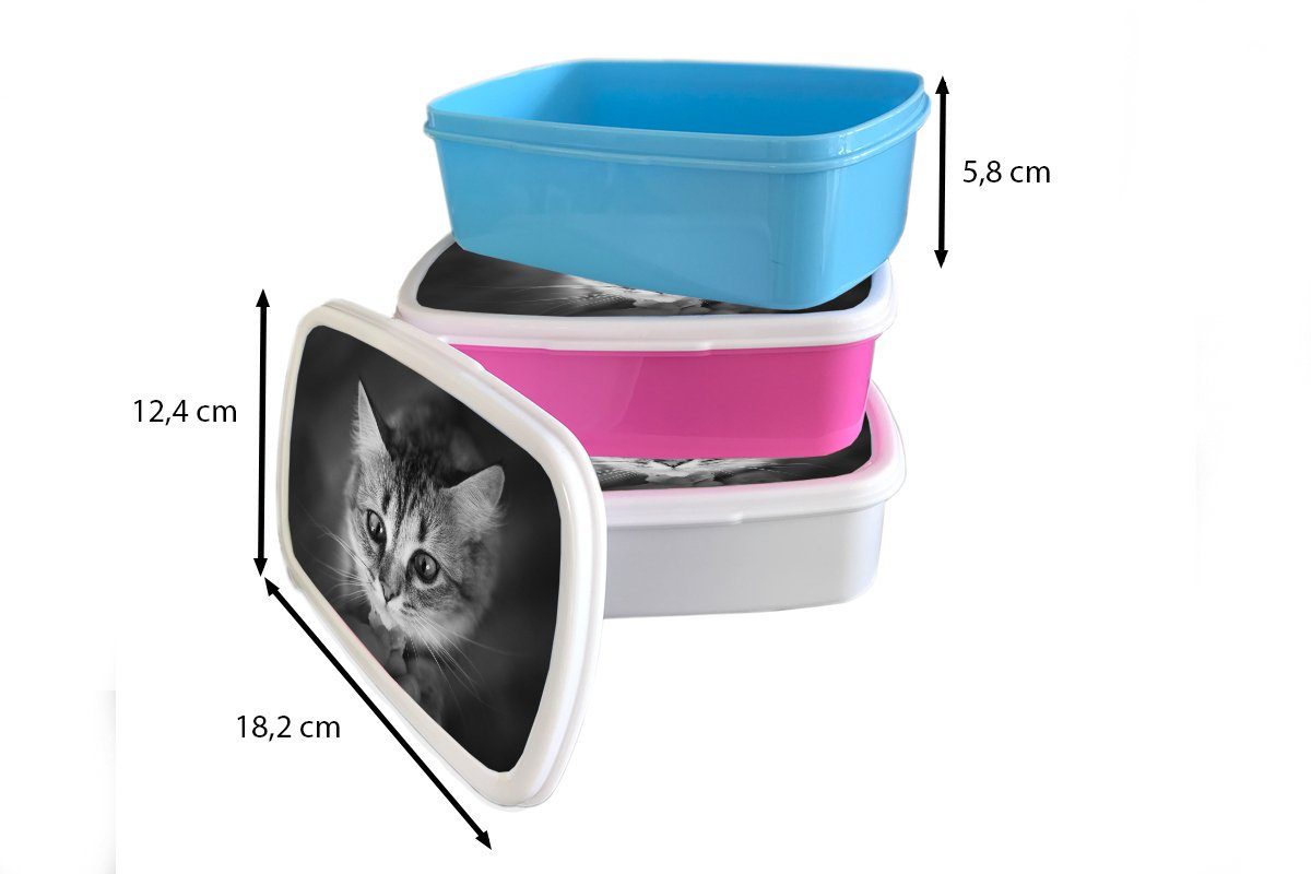 MuchoWow Lunchbox Tierprofil riechende Katze Kinder und Brotdose, schwarz Jungs für für (2-tlg), Brotbox und Mädchen Erwachsene, und Kunststoff, weiß, in