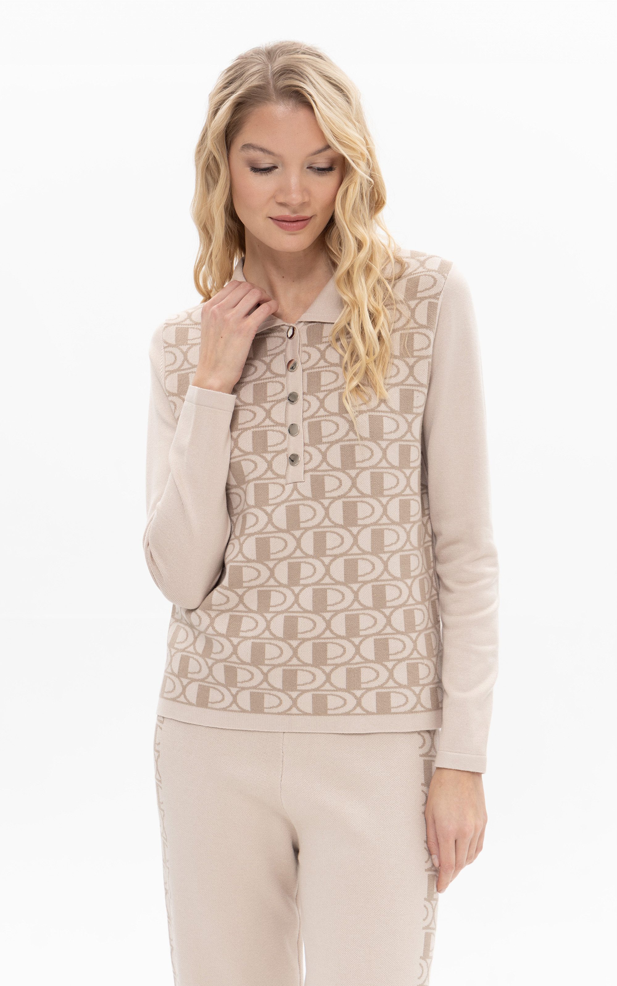 Passioni Strickpullover mit Polokragen und Logo