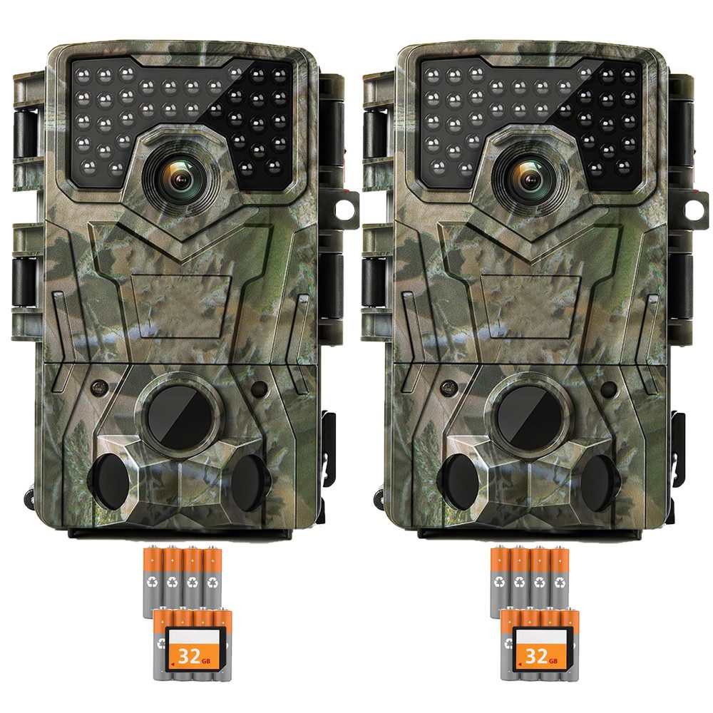 TWUFY Wildkamera Wildkamera 4K48MP HD Wildtierkamera mit 32GB Karte & 8 Batterien (Außenbereich, für Wildbeobachtung, für Outdoor Jagd & Naturbeobachtung, Wildtierkamera mit Nachtsicht Bewegungsmelder mit 850nm IR LEDs, 2-tlg., Nachtsichtkamera Jagdkamera,0,2 s Auslösegeschwindigkeit, 120 ° Weitwinkel,IP66 Wasserdicht für Wildlife Monitoring)
