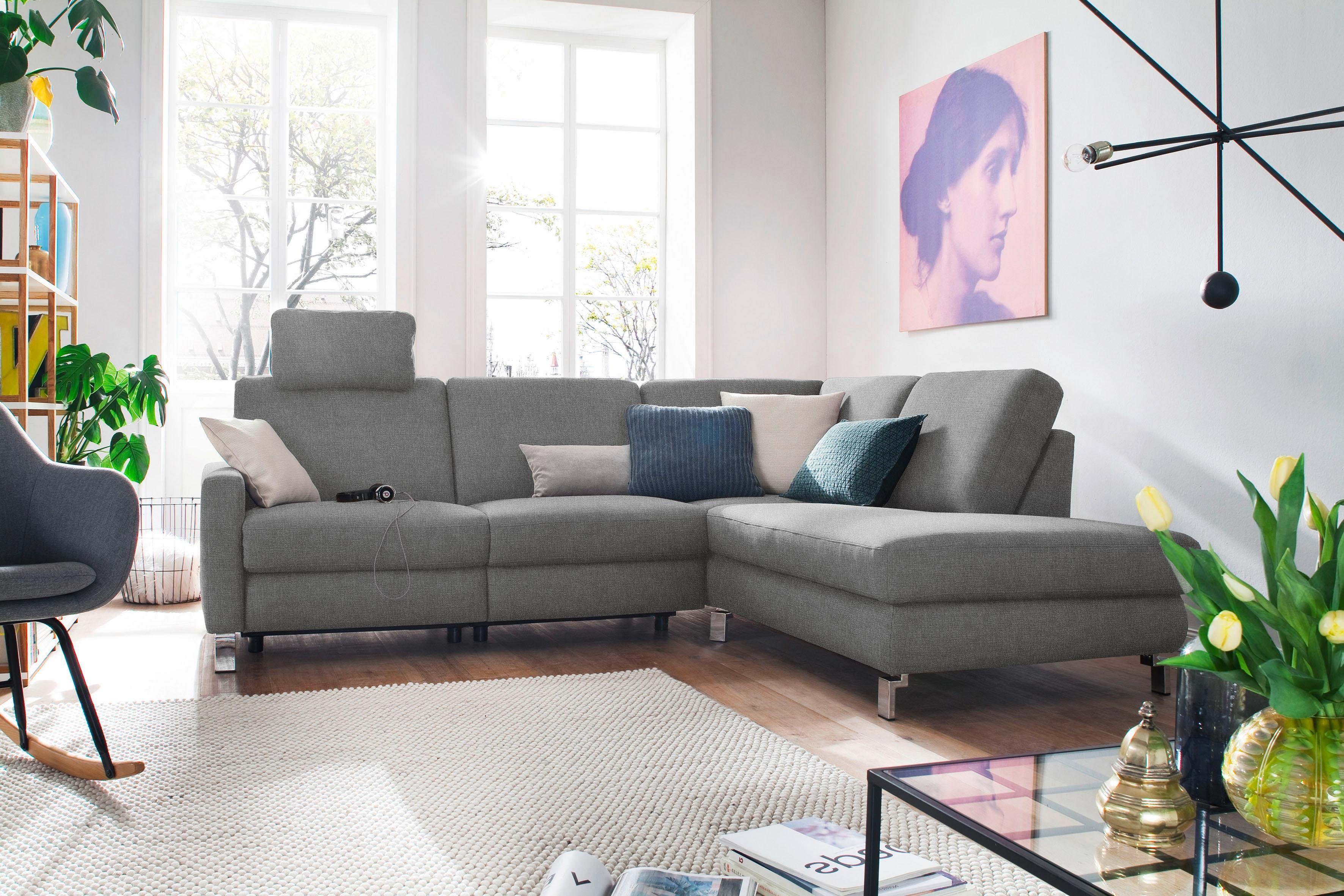 3C Candy Ecksofa Mainau modern und elegant, mit gutem Sitzkomfort, L-Form, wahlweise mit elektrischer Relaxfunktion, Federkern