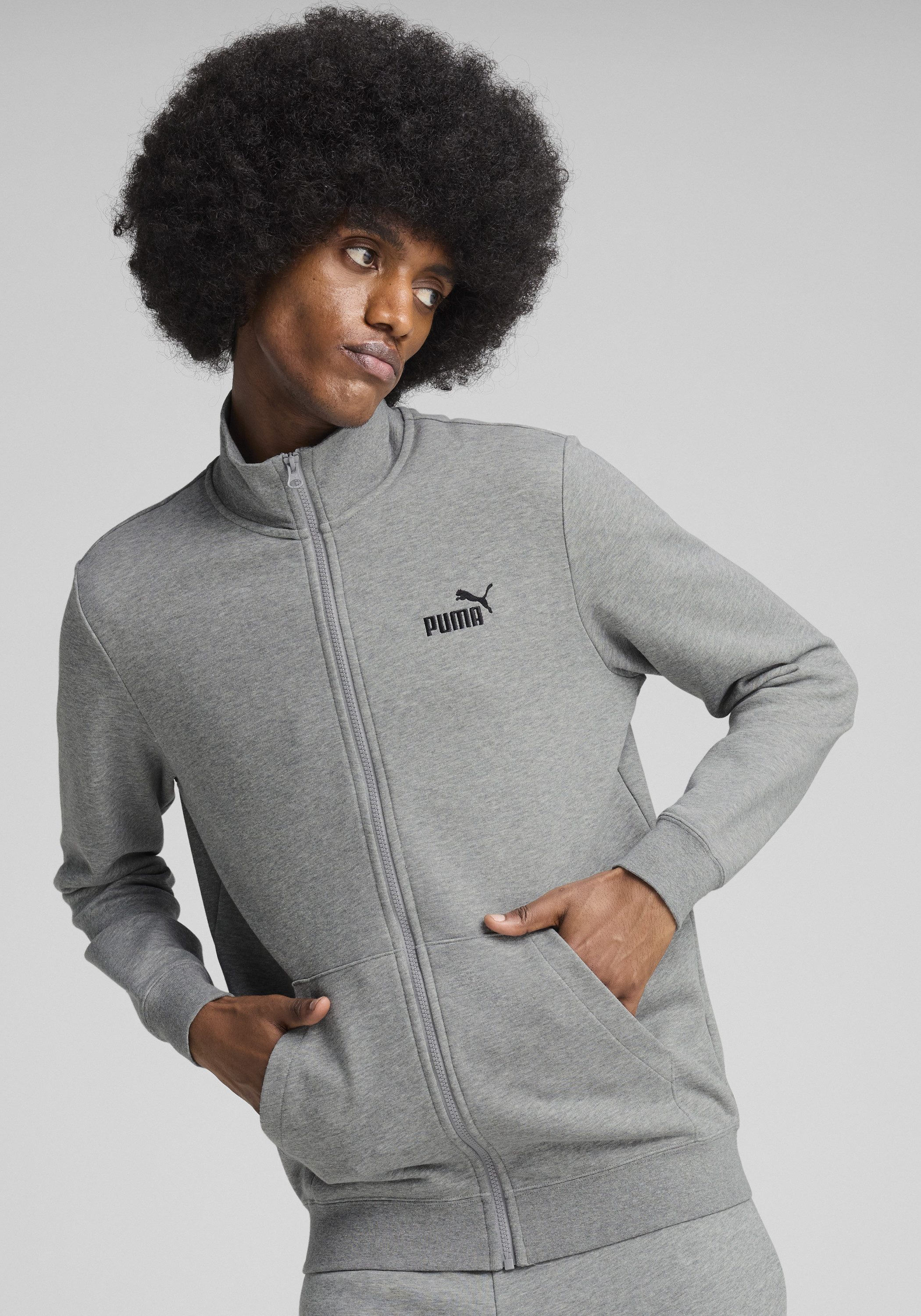 PUMA Trainingsjacke ESS NO. 1 LOGO TRACK JACKET TR mit Stehkragen, mit Kängurutasche, aus Baumwolle