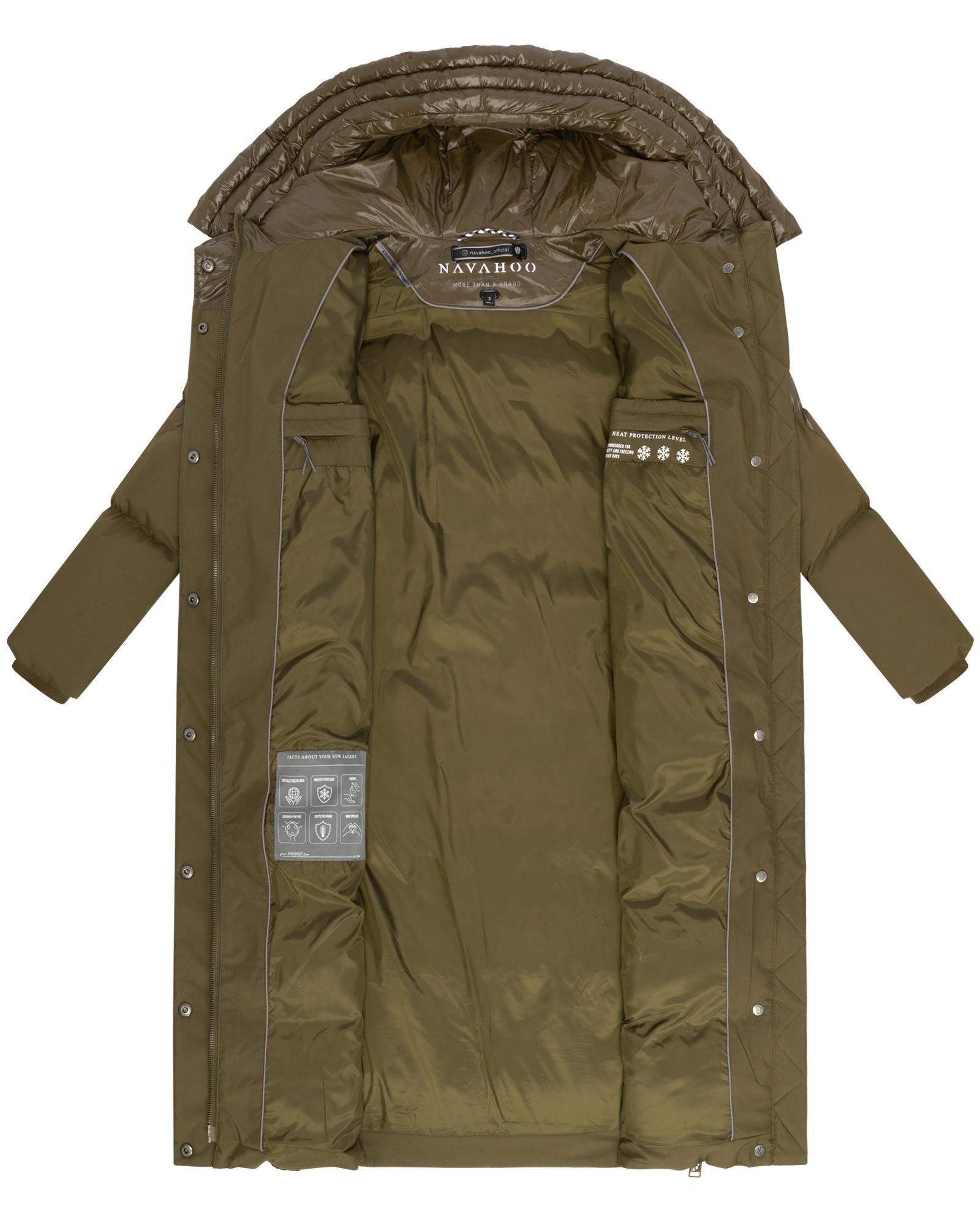Navahoo Steppmantel Knusperherz 14 Langer gesteppter Damen Wintermantel mit Materialmix