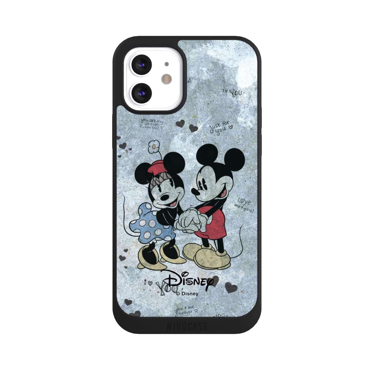 NIVOCASE Handyhülle Disney Vintage Mickey&Minnie In Love, Apple iPhone 12 Handyhülle Hülle NIVOpure Case Schwarz