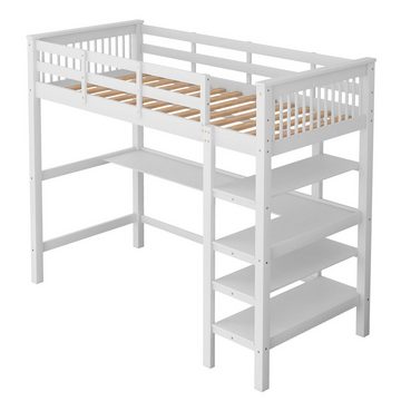 REDOM Kinderbett Jugendbett mit Lattenrost ohne Matratze (90x200 cm, mit Ablagefächern und Unterbettschreibtisch)
