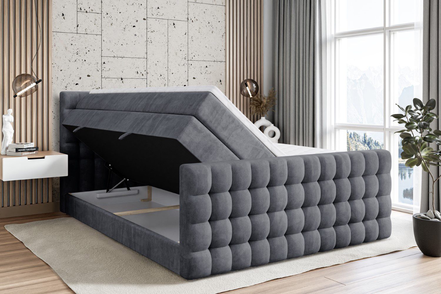 ALTDECOR Boxspringbett VIONE-Z KING (mit Matratze und Lattenrost Topper Polsterbett mit Bettkasten Boxbett), H4 Multipocket, H3 Bonellfederung, Doppelbett Sprin – Bild 3 von 5