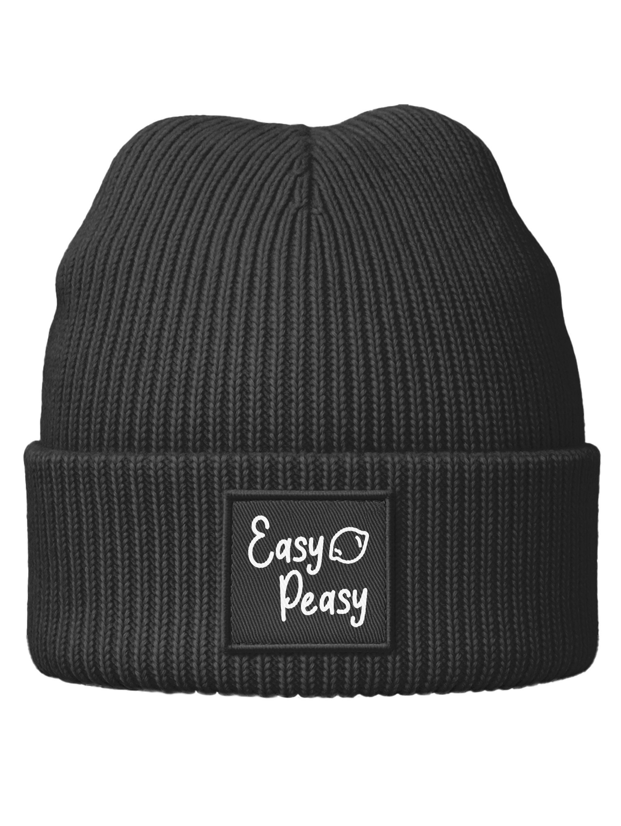 MoonWorks Beanie Kinder Beanie Jungen Patch mit Spruch Easy Peasy Aufdruck Print