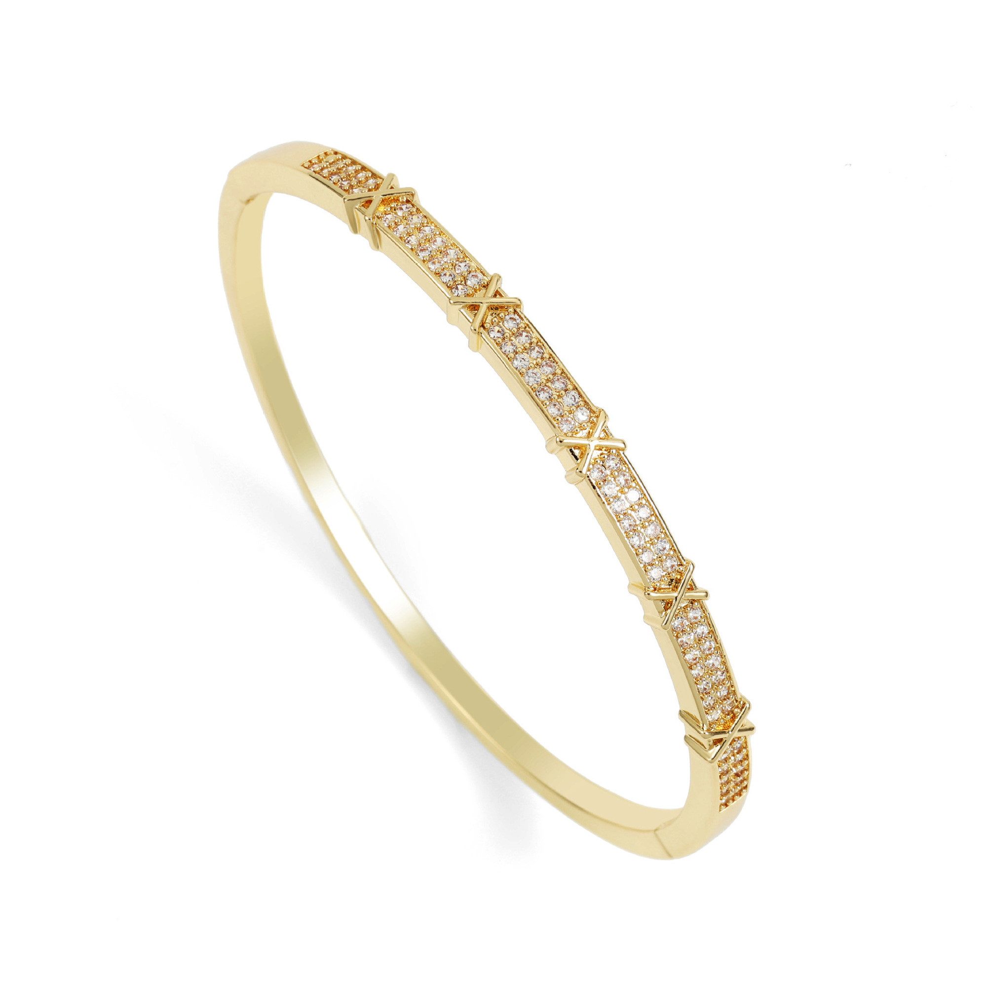 KARMA Armreif Damen Gold Zirkonia modernes Design 6,1 cm (Set, Geschenkidee Damenschmuck Damenarmreif), modern elegant
