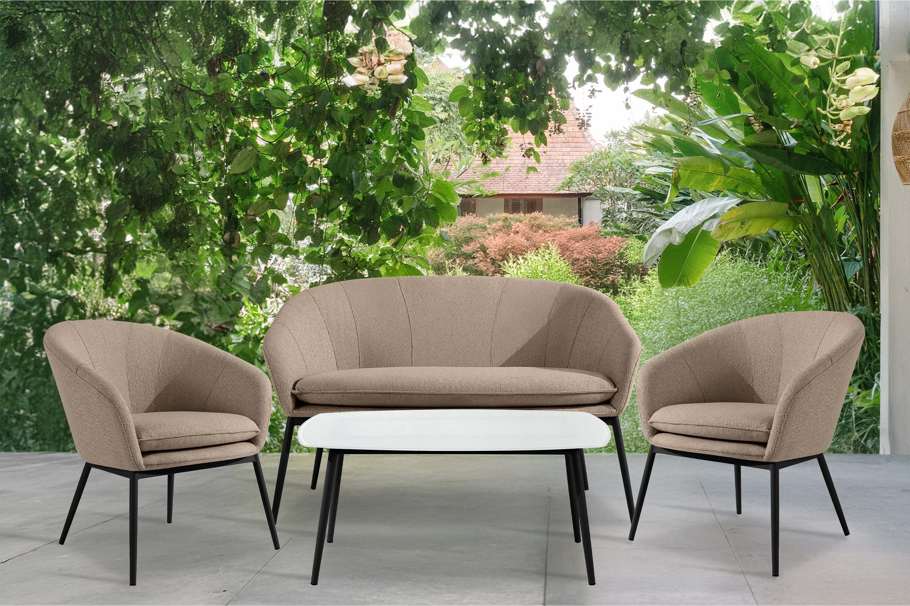 KONSIMO® Loungesofa SOLIS Gartensofa, Gartenmöbel, Sofa 2-Sitzer, hergestellt in der EU, (B) 118 cm (H) 76 cm (T) 66 cm, wasserabweisender Stoff, Modern, weiß Gestell