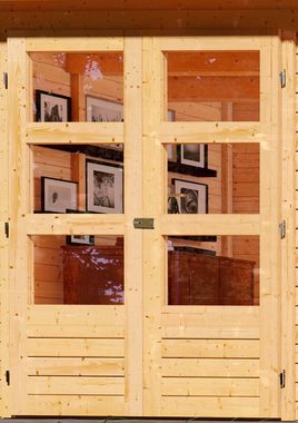 Karibu Gartenhaus "Arnis 5" SET anthrazit mit Anbaudach 2,80 m Breite, BxT: 302x246 cm, (Set), aus hochwertiger nordischer Fichte