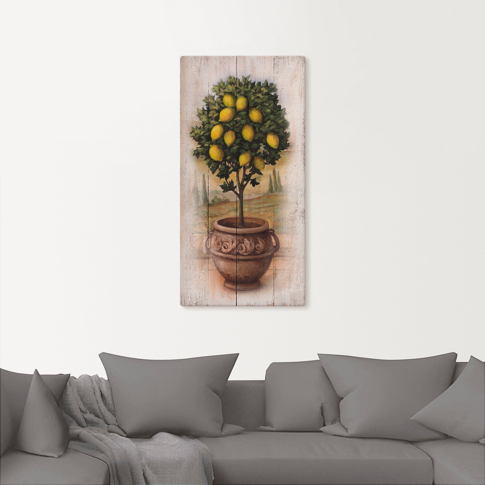 Artland Leinwandbild Zitronenbaum mit Holzoptik, Bäume (1 St), auf Holzrahmen gespannt