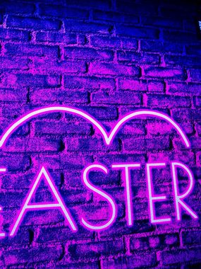 PSYWORK Poster PSYWORK Schwarzlicht Stoffposter Neon "Happy Easter", 0,5x0,7m, UV-aktiv, leuchtet unter Schwarzlicht