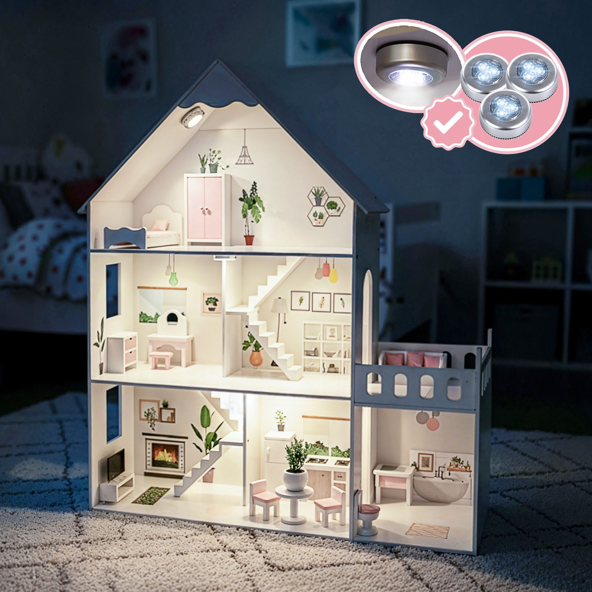 Green Series Puppenhaus Puppenhaus Holz Groß – LED Traumvilla – Kinderzimmer Deko – Zubehörset
