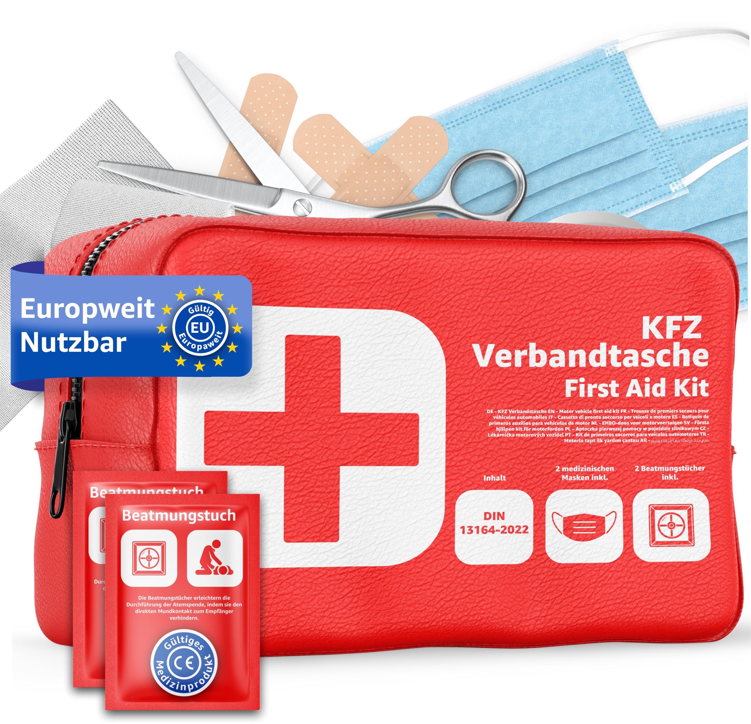 autogadget® KFZ-Verbandtasche Auto Verbandskasten Erste Hilfe - Norm 2026 - DIN 13164 Pflaster, inkl. Anleitungsbuch