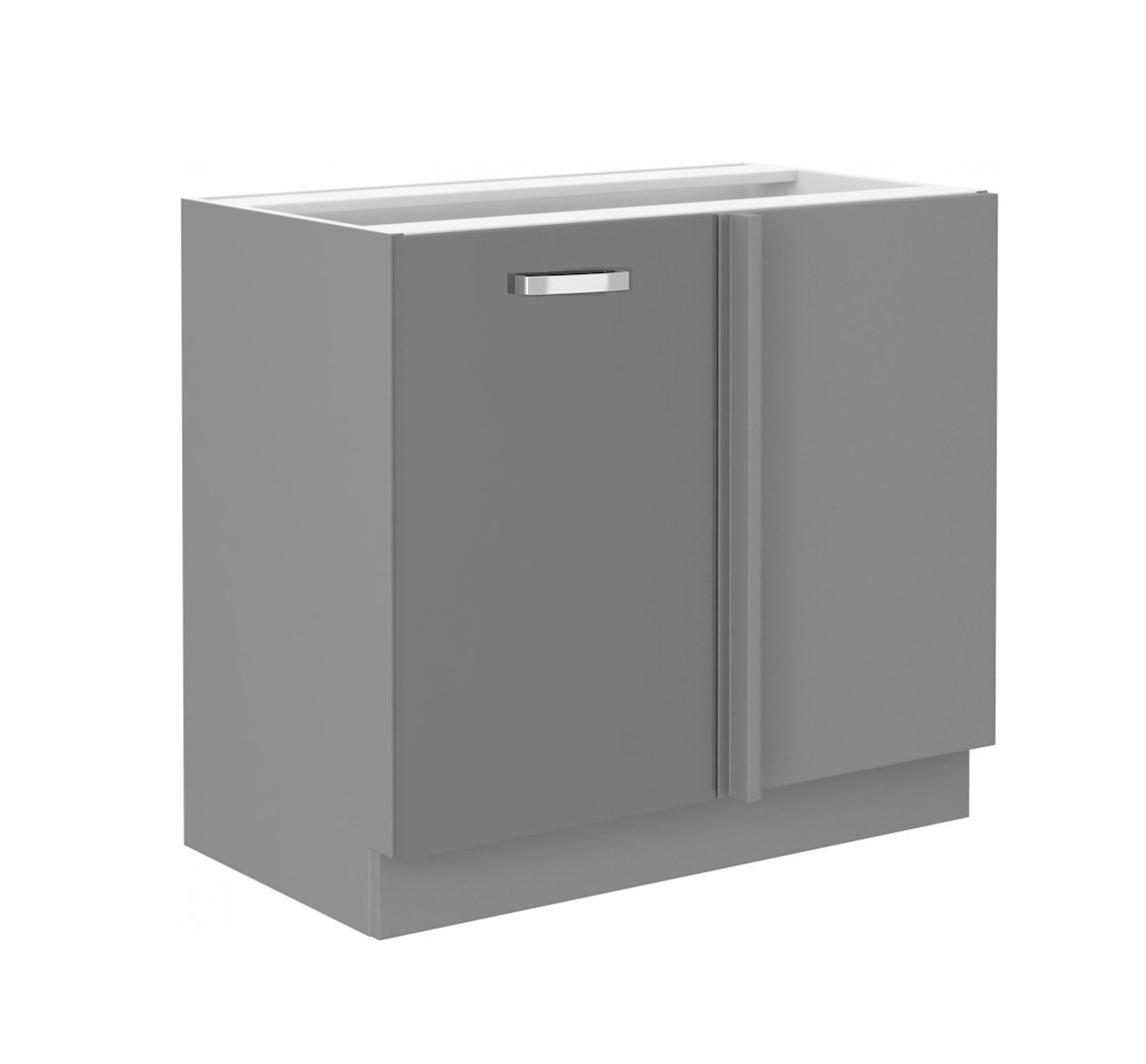 Küchen-Preisbombe Eckunterschrank 105 cm Küche Bianca Grey Grau Hochglanz Küchenzeile Küchenblock