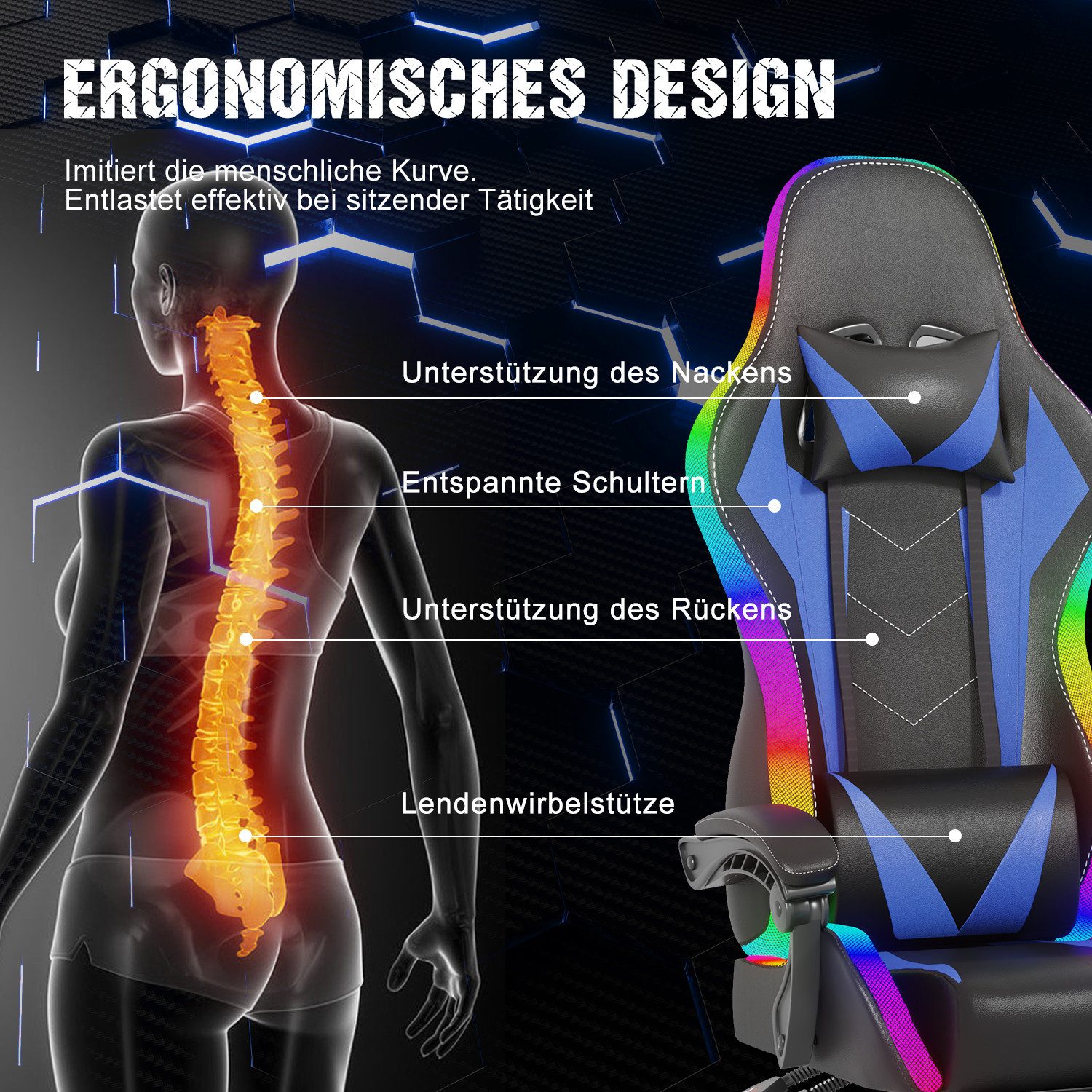 HOMALL Gaming-Stuhl LED Gaming Chair,Massage,Bürostuhl,Gaming Stuhl, günstig online kaufen