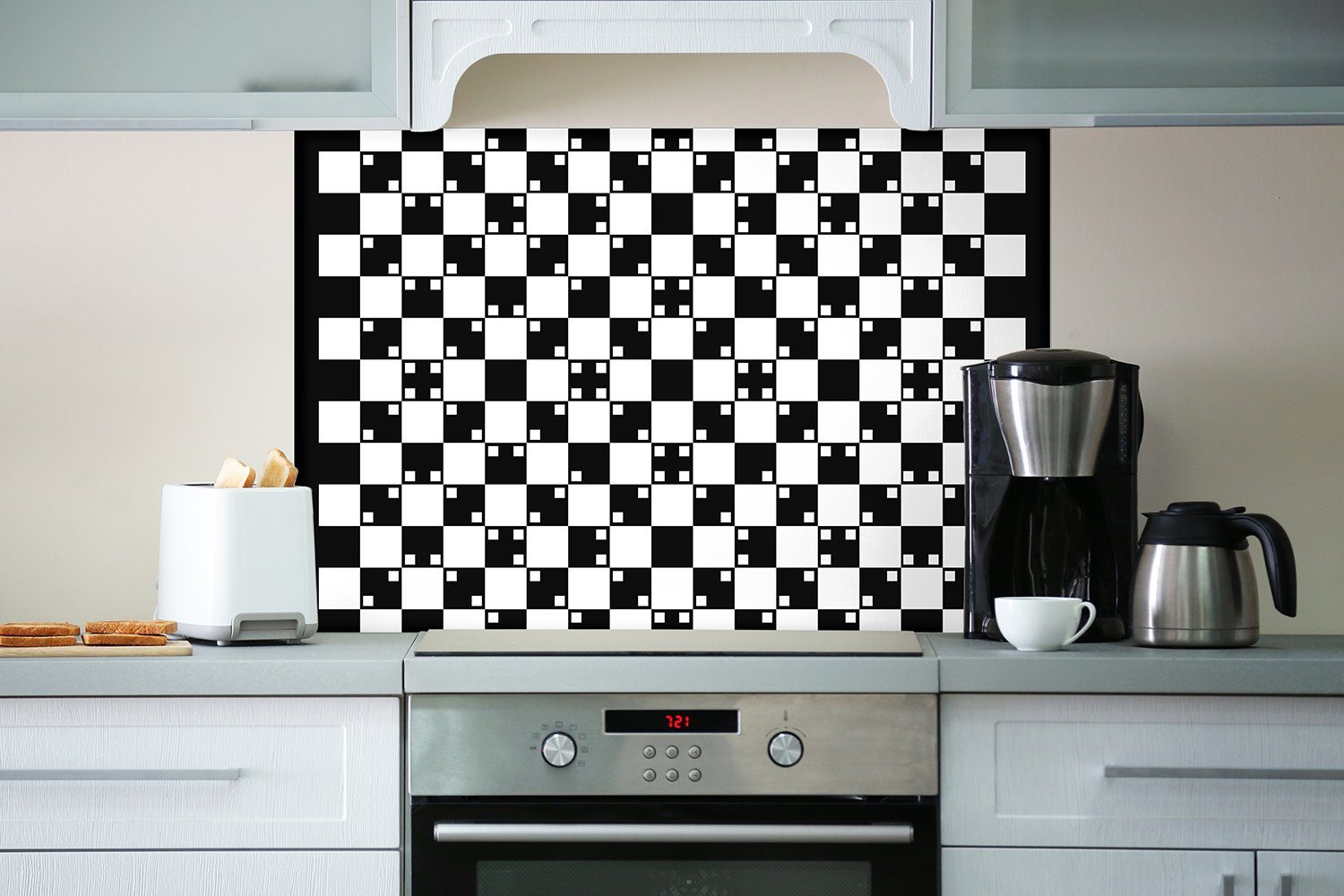 Illusion Wallario schwarz Küchenrückwand (1-tlg) - Täuschung weiß, - Optische