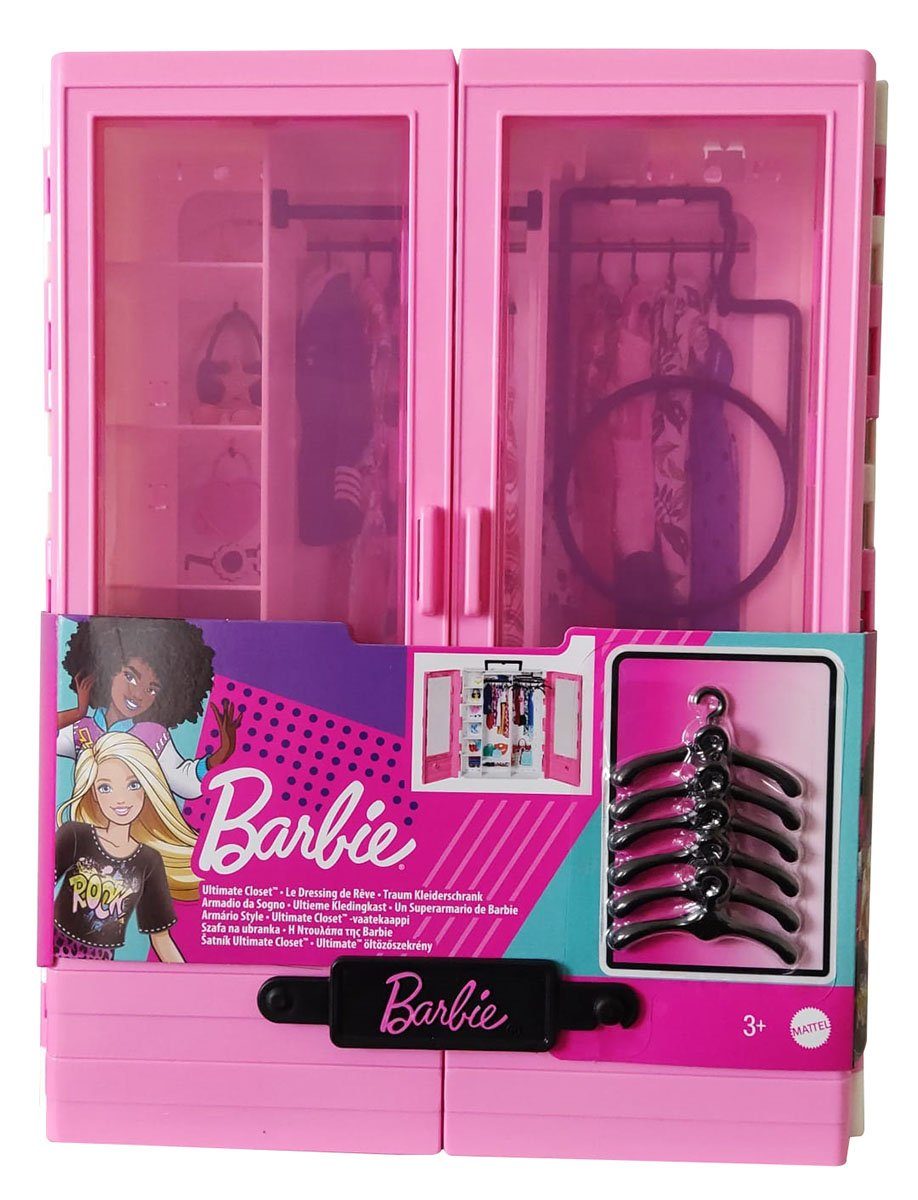 Barbie Puppenmöbel Mattel GBK11 Barbie Traum Kleiderschrank zweitürig  (Packung, 7tlg., Enthält einen Kleiderschrank mit 6 Kleiderbügeln)