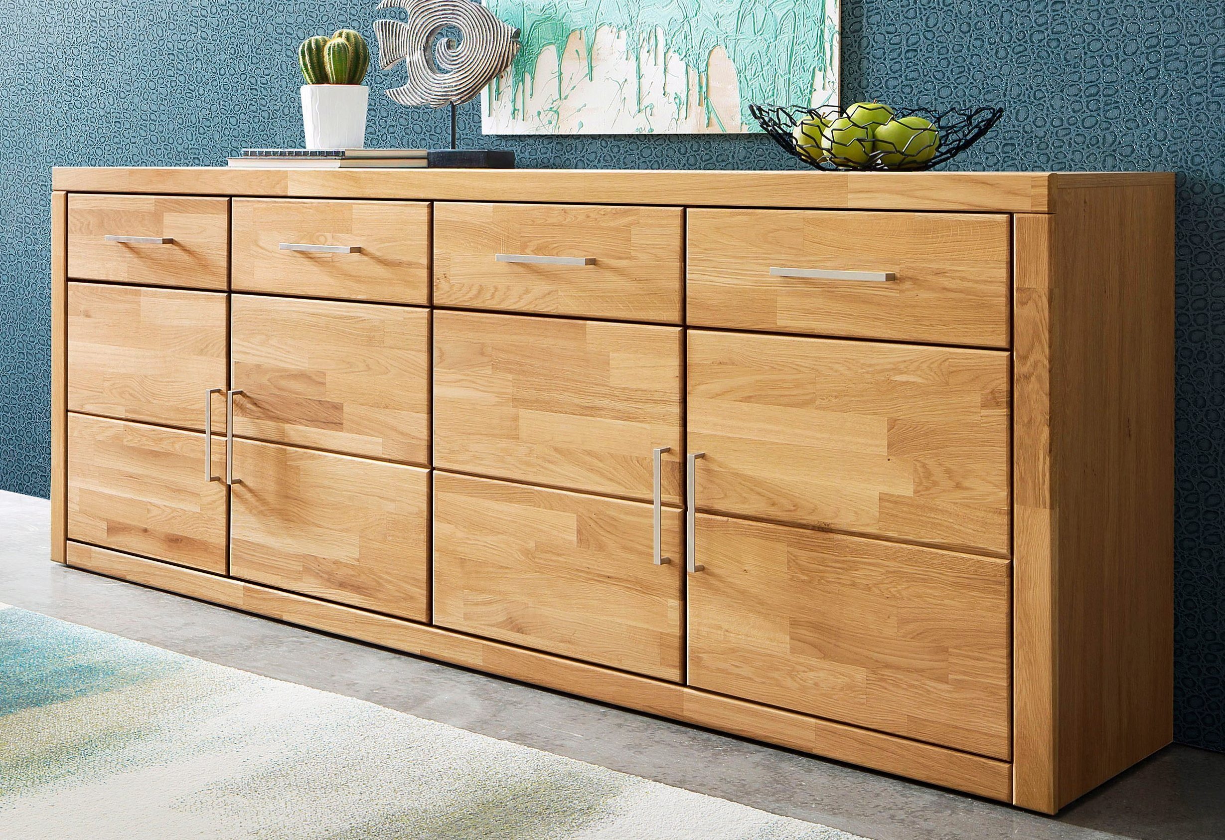 Home affaire Sideboard Trondheim,200 cm breit,42 cm tief, Fronten Holzmassiv, Metallgriffe, Korpus aus Holzwerkstoff,4 Türen, 4 Schubladen, insgesamt 8 Fächer