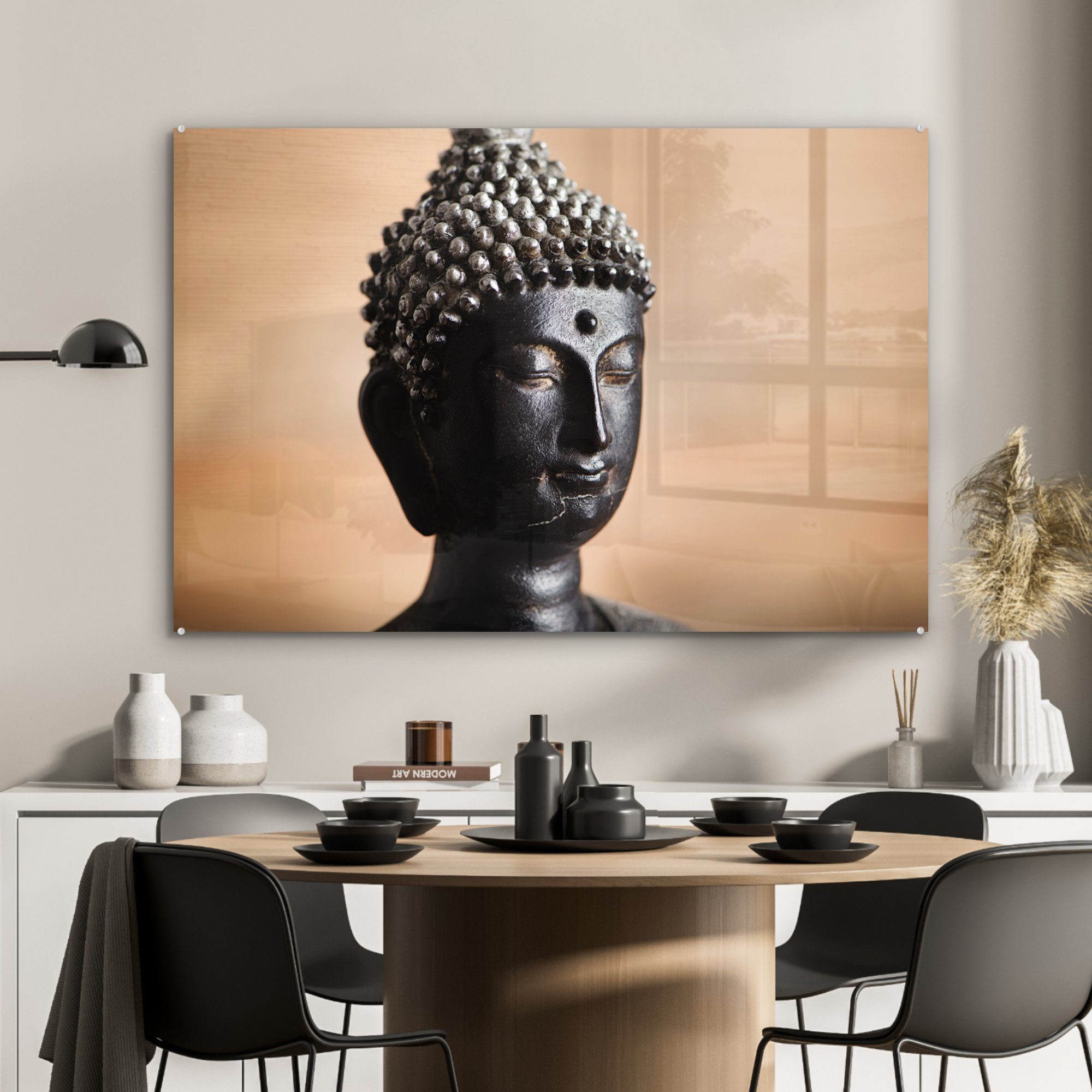 MuchoWow Acrylglasbild Buddha - Gesicht St), Wohnzimmer Braun, Acrylglasbilder & - (1 Schlafzimmer