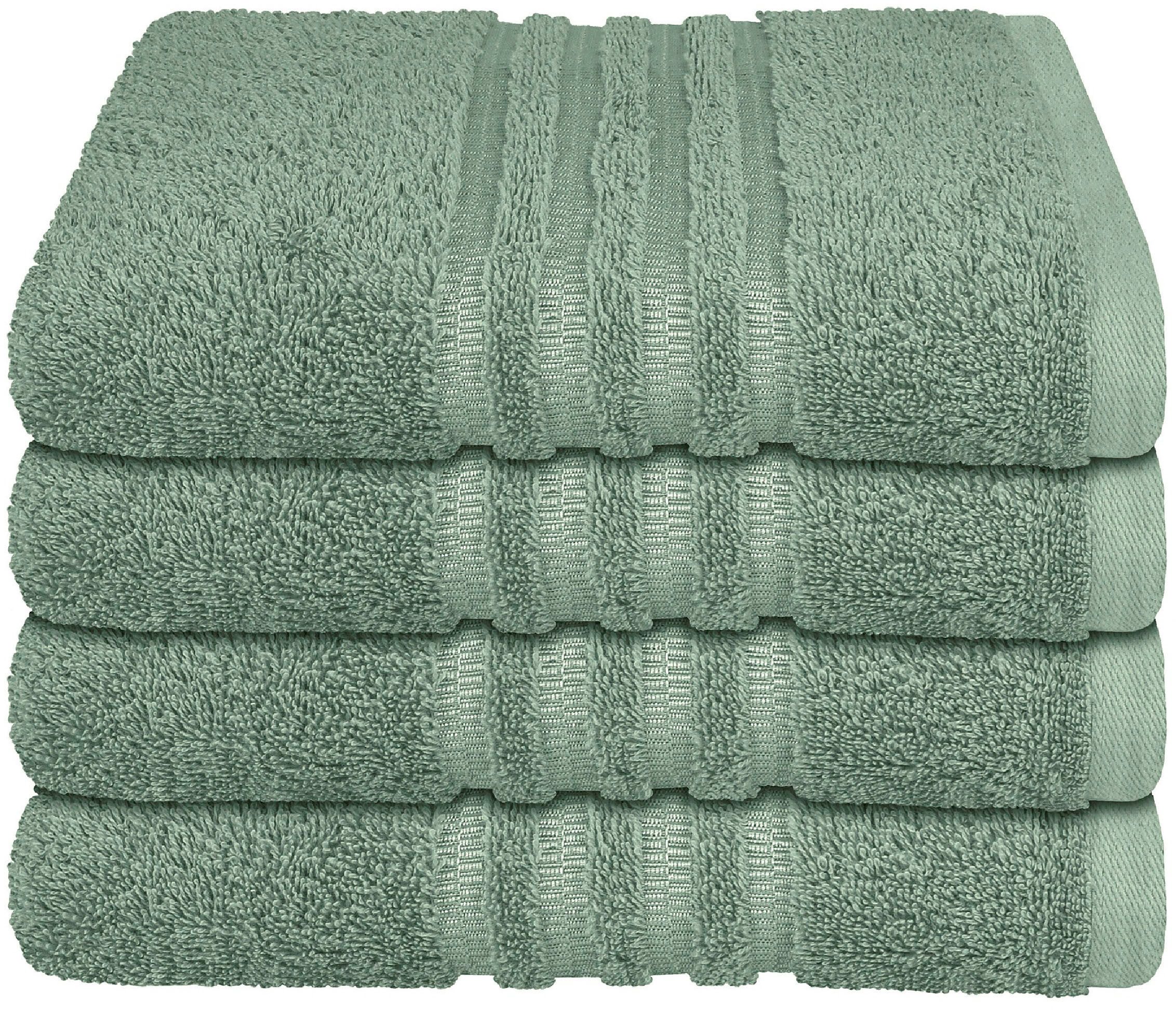 Schiesser Handtücher Milano aus 100% Baumwolle mit eleganter Bordüre in Hoch-Tief-Optik, Frottier (Set, 4-St), Made in Green
