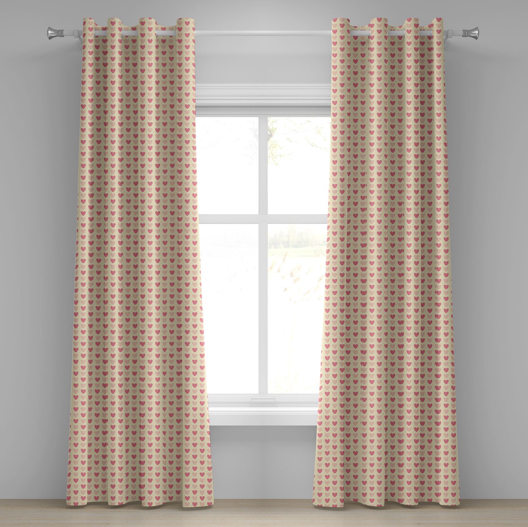Gardine Dekorative 2-Panel-Fenstervorhänge für Schlafzimmer Wohnzimmer, Abakuhaus, Romantisch Herzen in den weichen Farben | Fertiggardinen