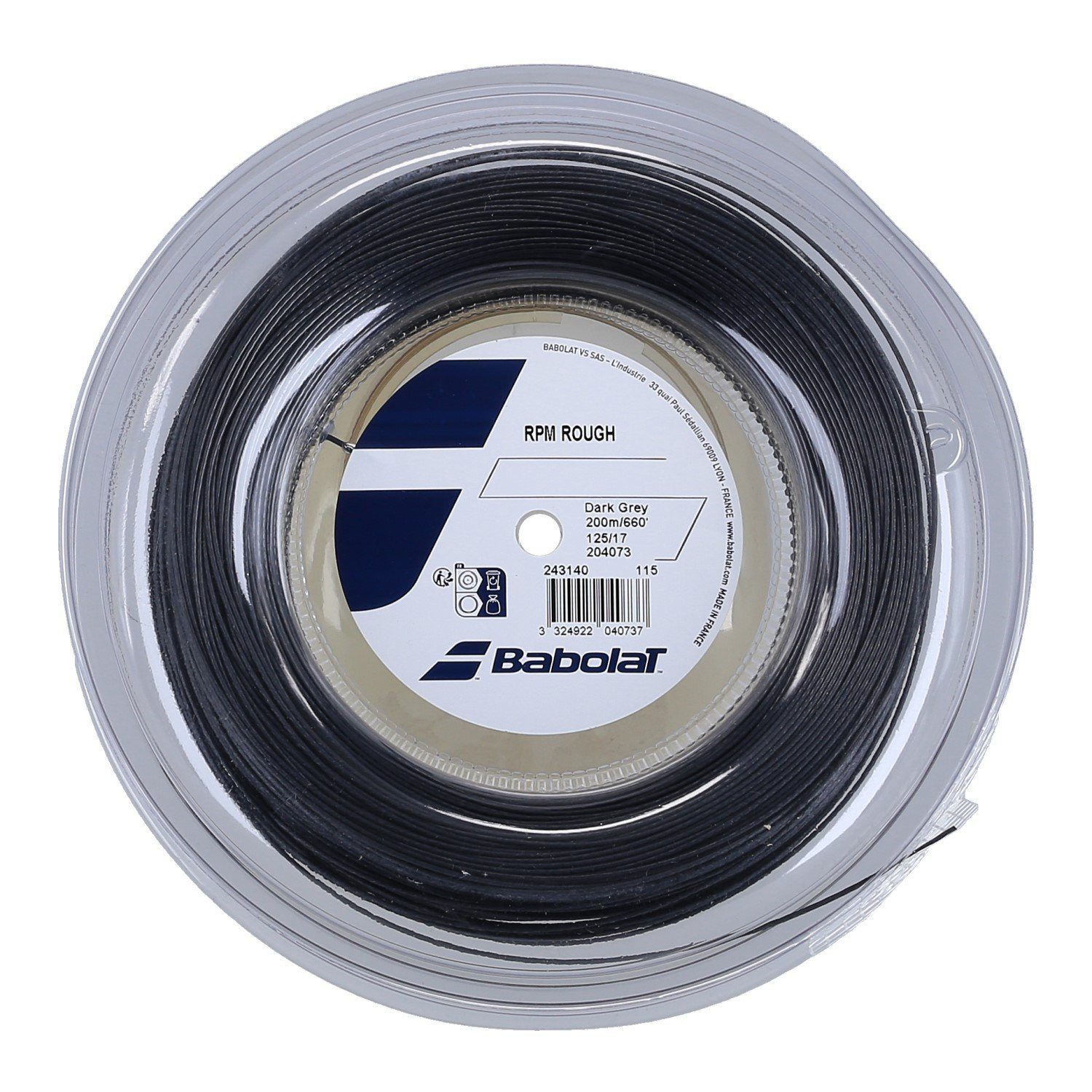 Babolat Tennissaite RPM Rough (Haltbarkeit+Spin) dunkelgrau 200m Rolle, Saitendicke: 1.30