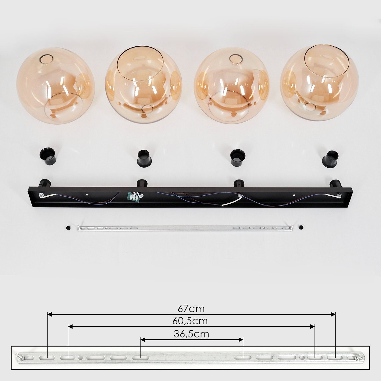 4xE27 ohne Deckenlampe mit Leuchtmittel, aus Metall/Glas hofstein Glas in »Cesaro« (25cm), aus Retro/Vintage-Design Deckenleuchte Schirmen Schwarz/Bernsteinfarben, Leuchte im