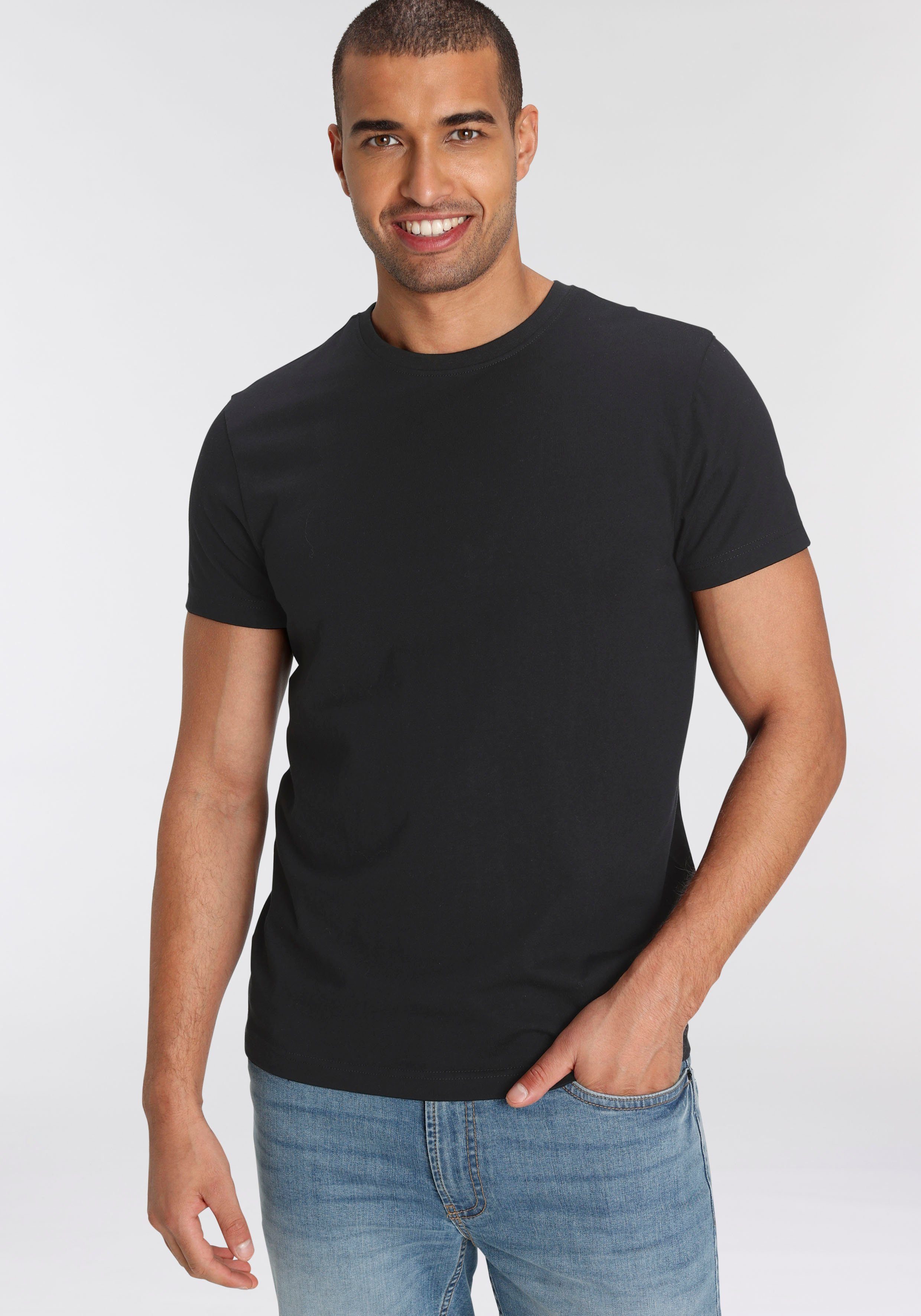 AJC T-Shirt (Set, 3-tlg., 3er-Pack) oliv schwarz, weiß, aus Baumwolle reiner