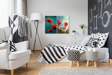 Sinus Art Leinwandbild 2 Bilder je 60x90cm Mohnblumen Sommerwiese Schmetterling Sommer Wärme Entspannend Flora
