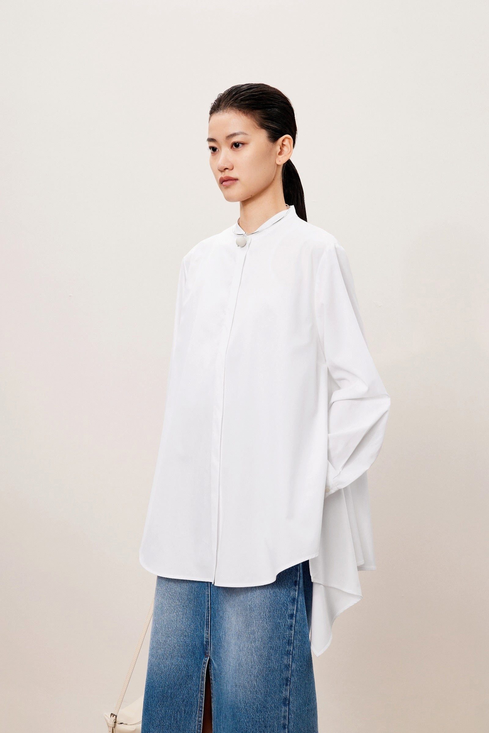 LESS Blusenshirt Damen Oversize Bluse mit seitlichen Schlitzen Weiß