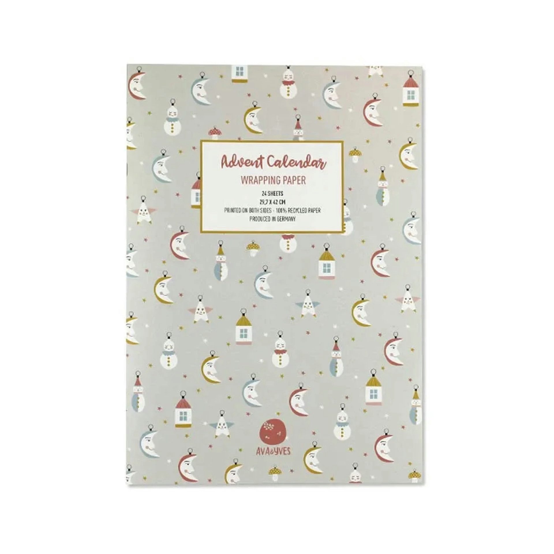Ava & Yves DIY-Adventskalender Geschenkpapier Adventskalender Weihnachtstraum (24-tlg), 24 Taschen, aus 100 % Bio-Baumwolle