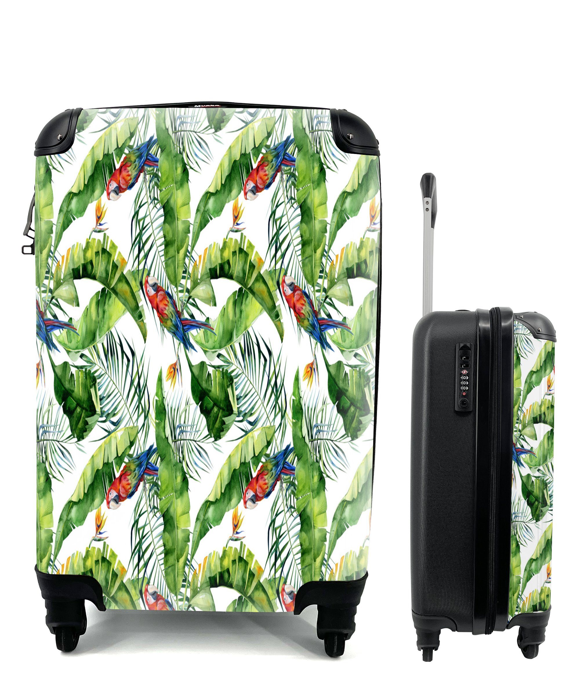 MuchoWow Handgepäckkoffer Blumen - Paradiesvogelpflanze - Papagei, 4 Rollen, Reisetasche mit rollen, Handgepäck für Ferien, Trolley, Reisekoffer