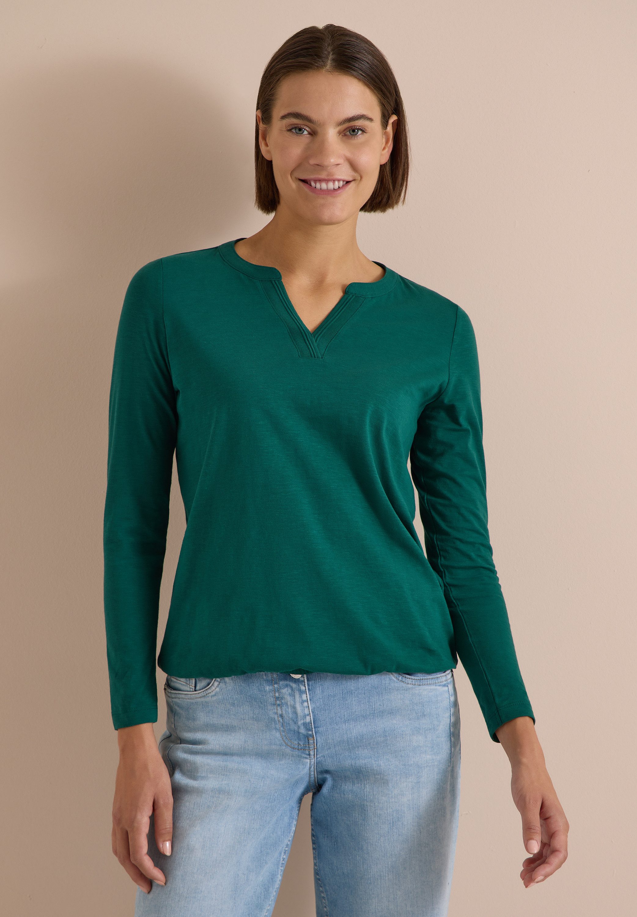 CECIL Langarmshirt mit geschlitztem Rundhalsausschnitt