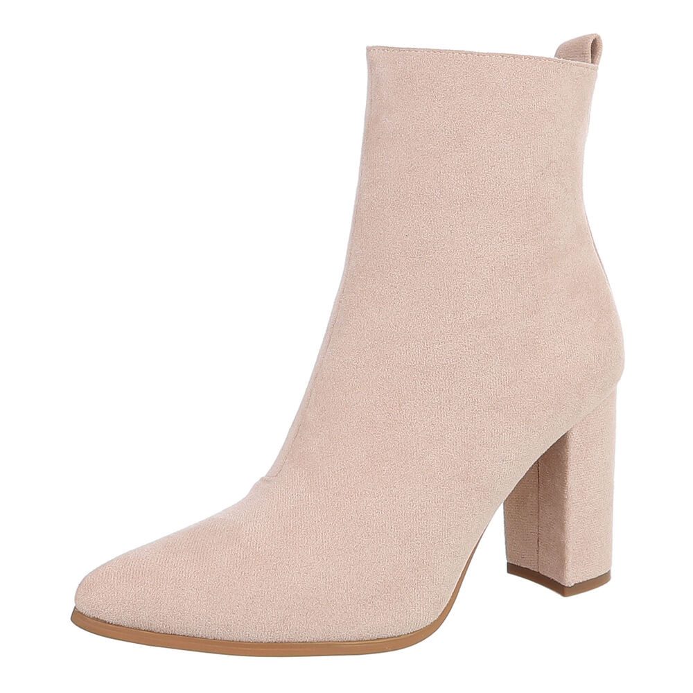 Ital-Design Damen Stiefelette mit Blockabsatz und spitzer Form High-Heel-Stiefelette (92355350) Blockabsatz Stiefeletten in Beige
