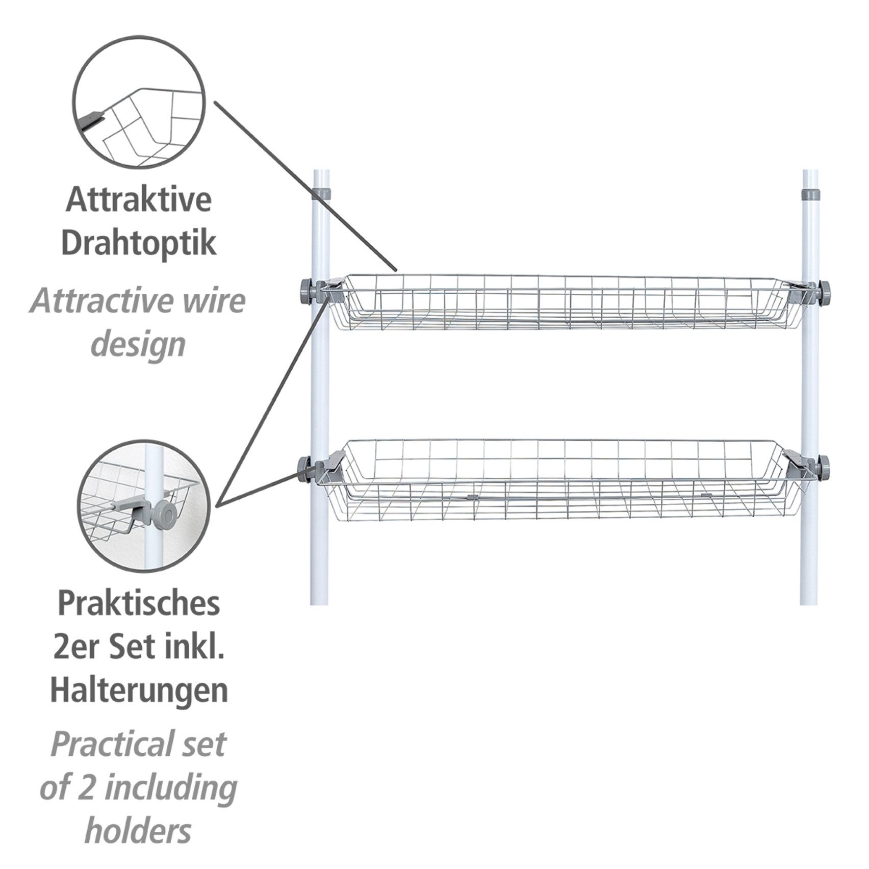WENKO Organizer Modell Herkules (Set, 2 St), Drahtkörbe aus Stahl, Erweiterung zum Teleskop-System Herkules