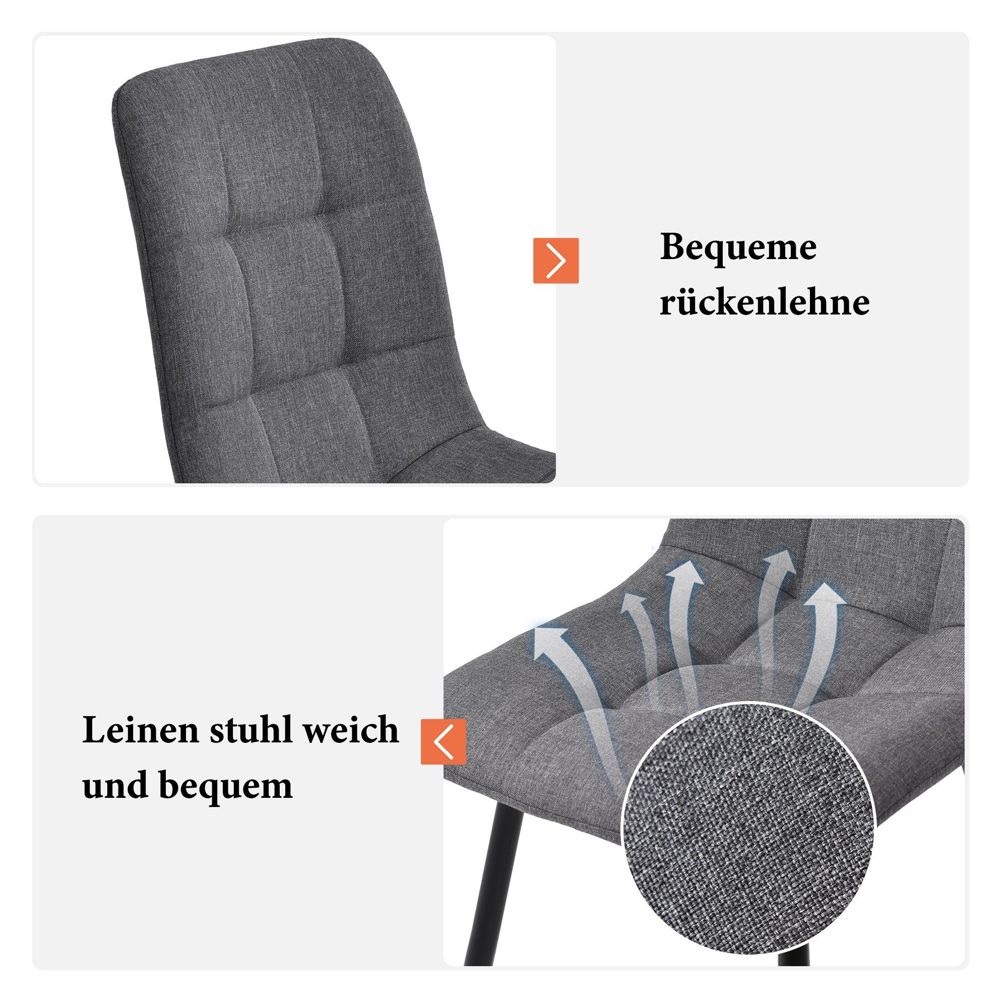 Kratzern Nur Gestell Stühle, Bodenschoner, (Vor Essgruppe 4er Dunkelgrau HAUSS Stuhl, mit schützende aus | Leinen Set aus Metall kein Rückenlehne SPLOE Stuhl 4-tlg., Sitzfläche Dunkelgrau Tisch), Esszimmerstuhl Polsterstuhl