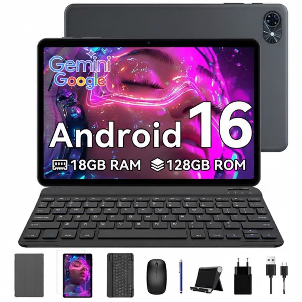 TABWEE T8 (18+128) 10.1” 6000 mAh Android 16 incl. Tastatur, Maus, Stift Tablet (10.1", 128 GB, 5G wifi, Android 16, Gemini AI, PC-Modus)