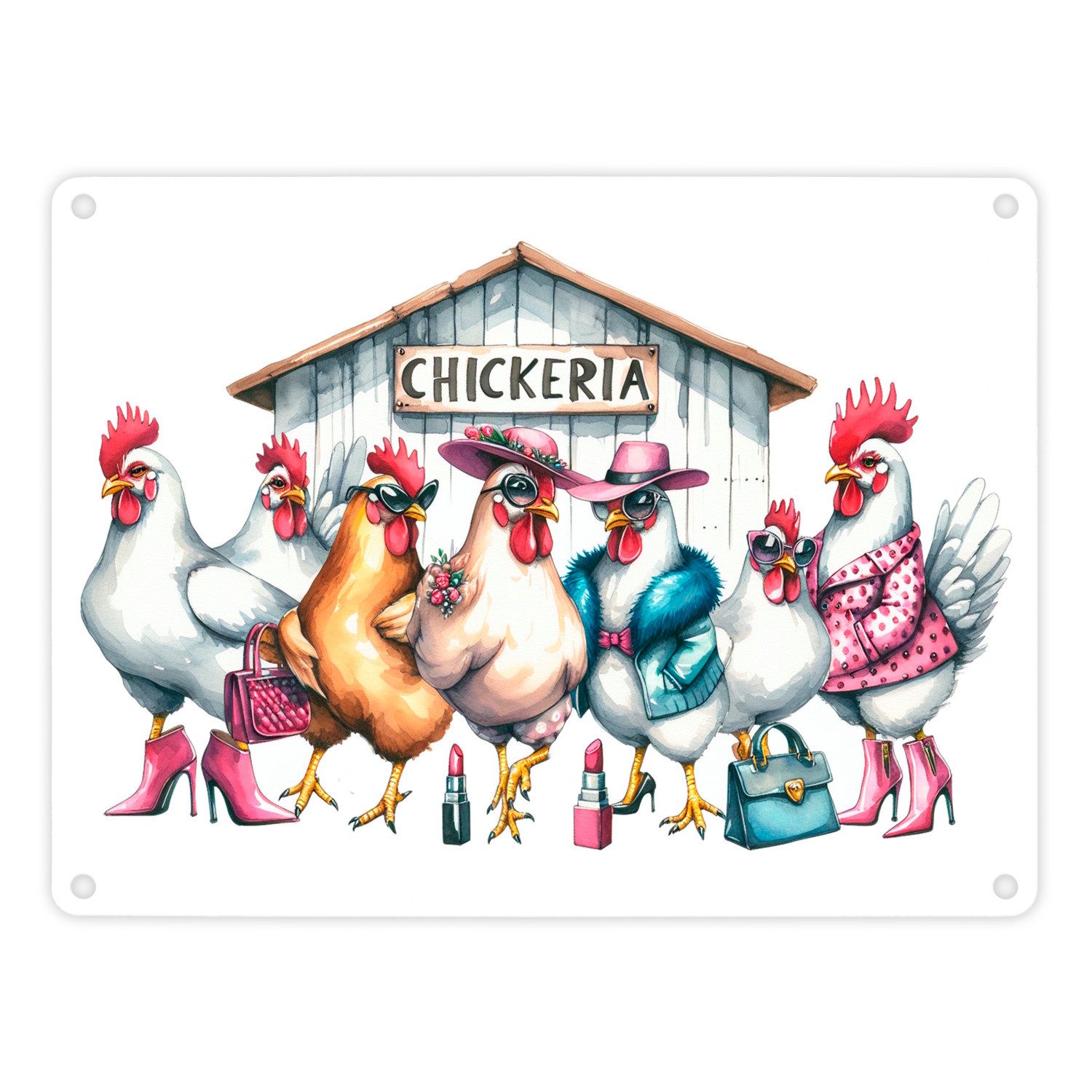 speecheese Metallschild Modische Hühner am Hühnerstall Metallschild in 15x2 günstig online kaufen