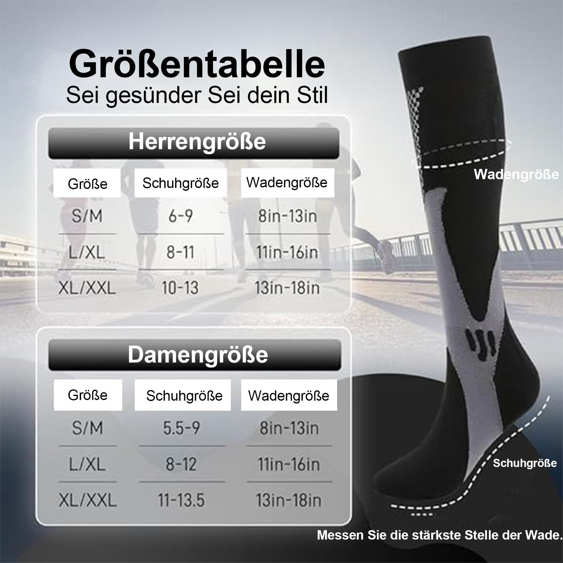 Mutig Kompressionsstrümpfe 3 Paar Kompressionsstrümpfe Sportsocken Kniestrümpfe Stützstrümpfe (15-25mmHg Stützstrümpfe Sport Kompressionssocken mit Elastisch, R – Bild 5 von 5
